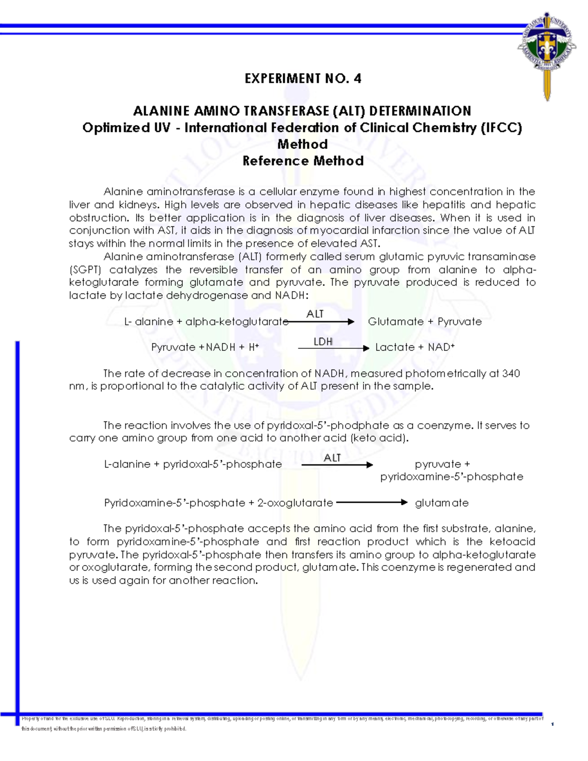 ALT Determination Lab - Experiment 4 - Module LAB-EXP4-ALT - Studocu