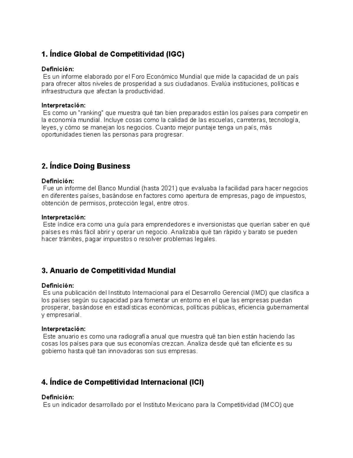 Índice de Competitividad Global y Nacional: Análisis y Definiciones ...