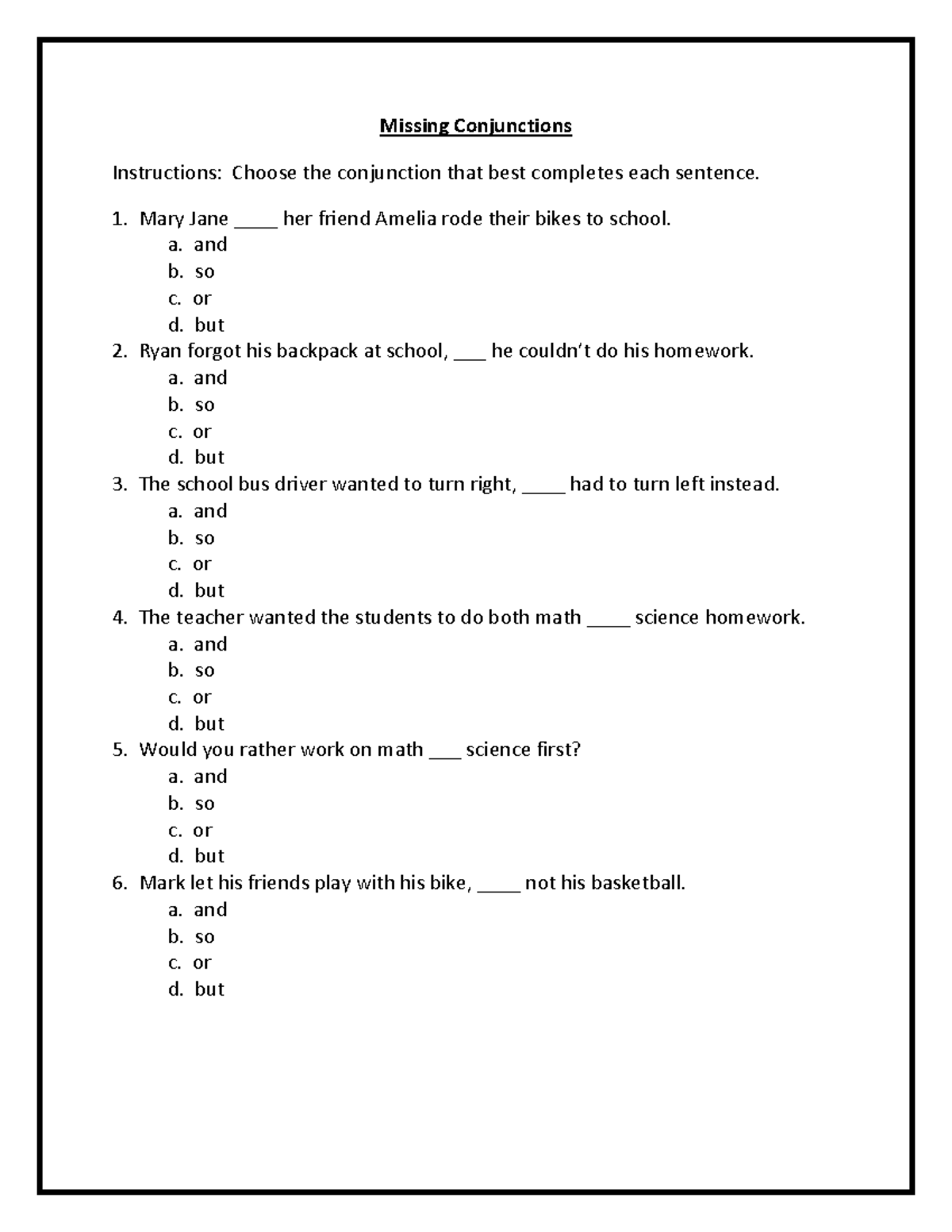 Conjunctions Worksheets: Exercises and Answer Key - Studocu