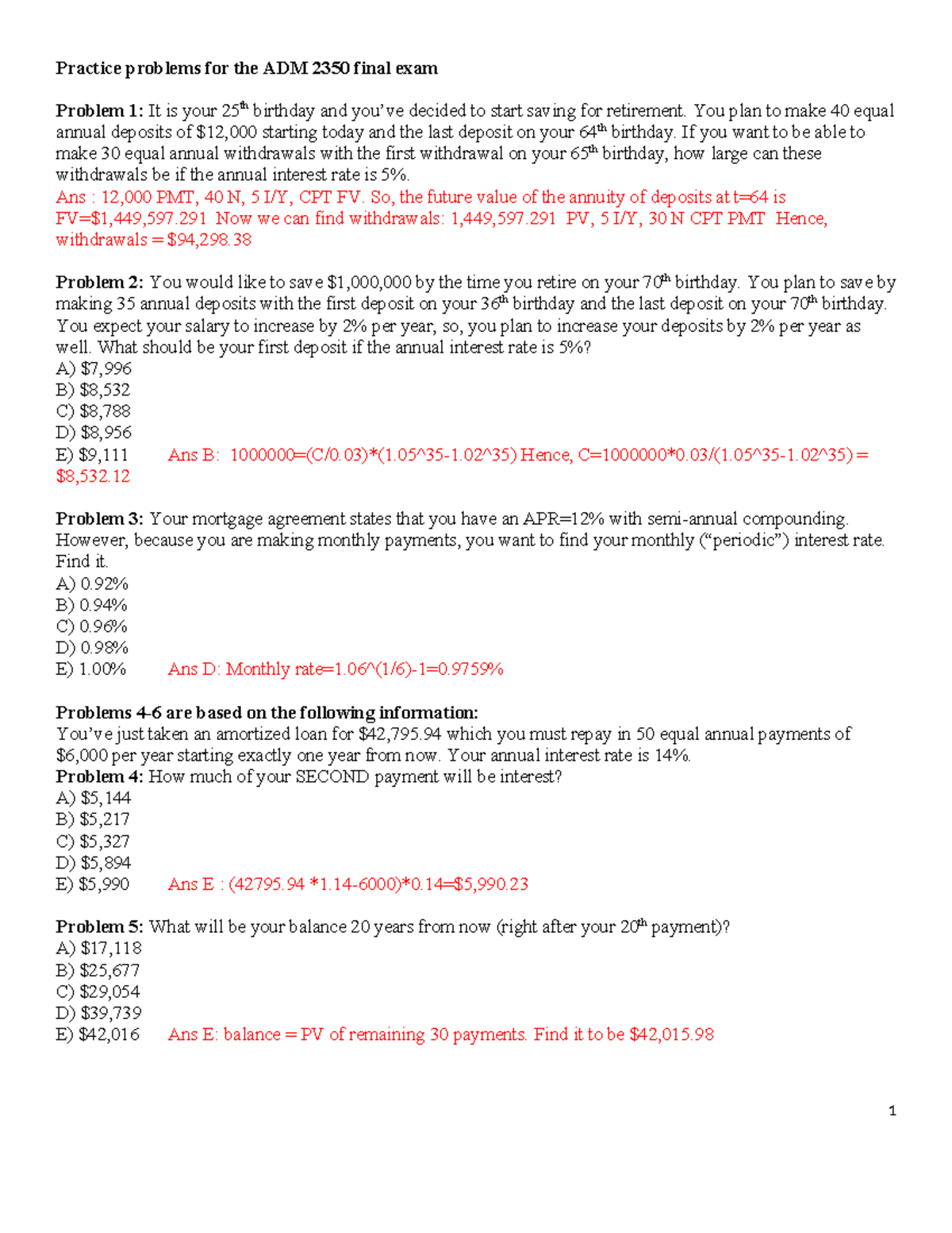 Practice Problems for ADM 2350 Final Exam: Comprehensive Review - Studocu