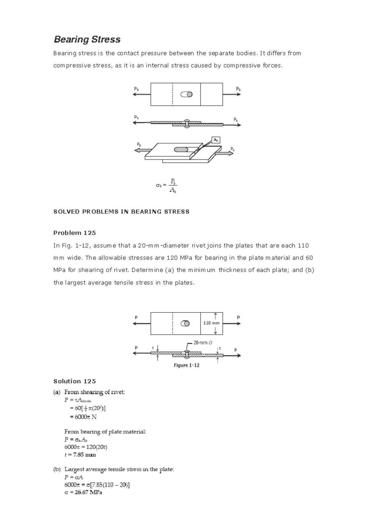 Bearing Stress Problems and Solutions - Strength of Materials 4th Ed. - Document Preview