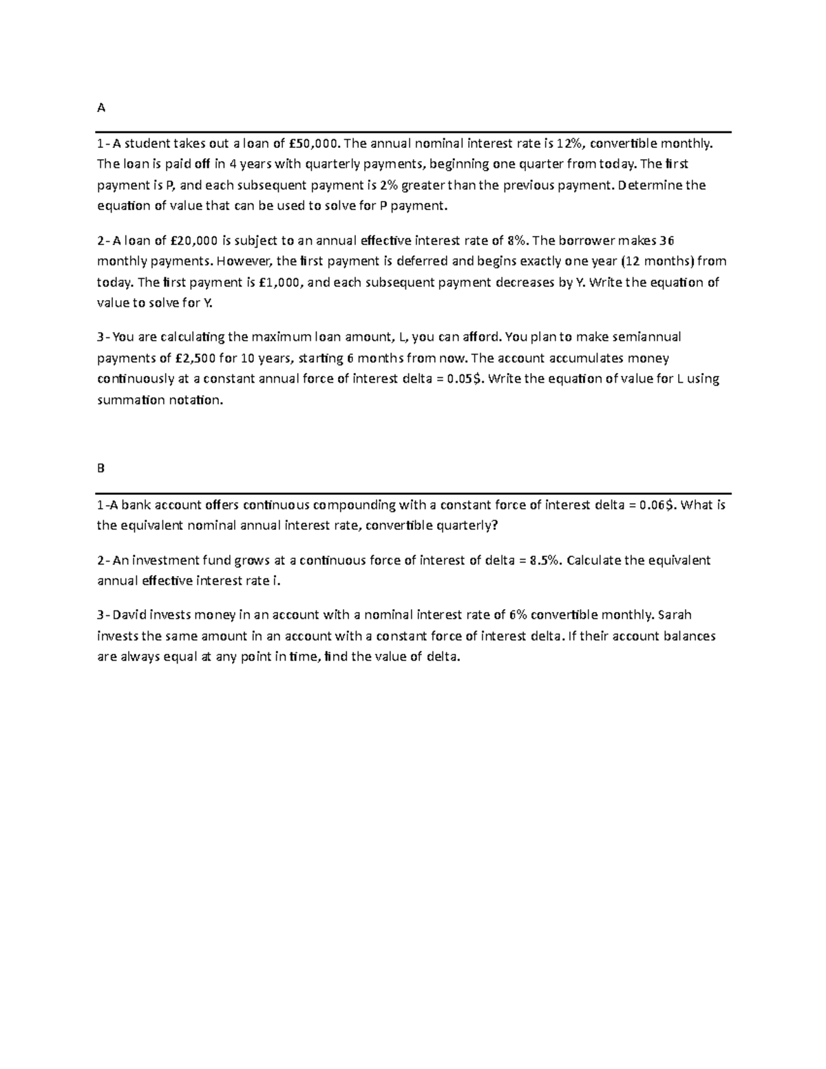 Financial Mathematics Exam Sample Questions (FM 101) - Studocu