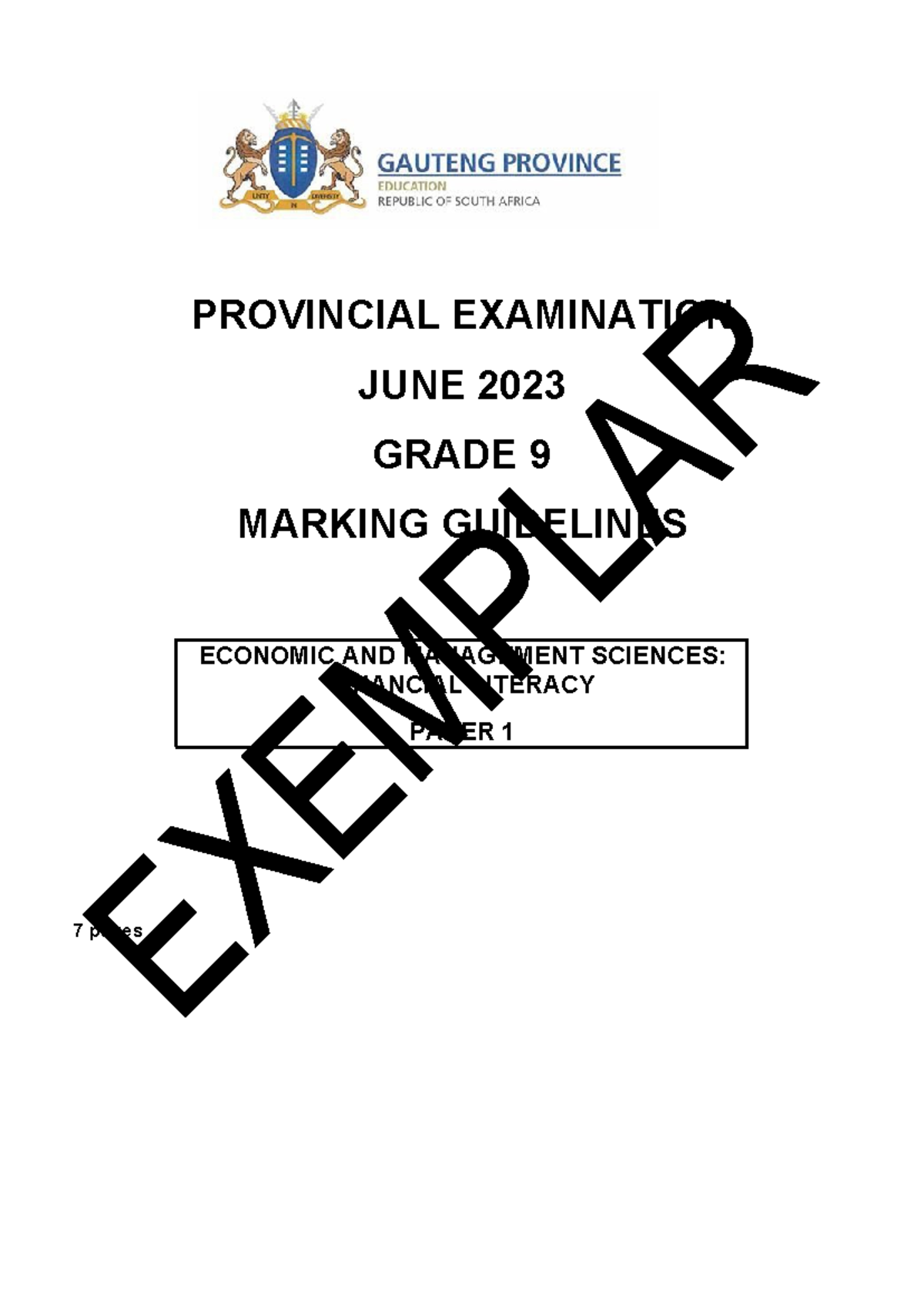 Grade 9 Economics & Management Sciences P1 June 2023 Marking Guidelines ...