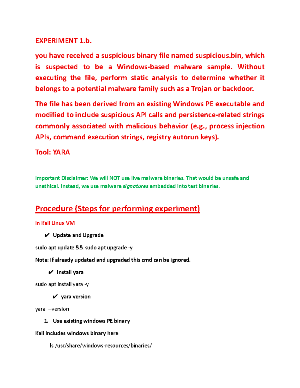Static Analysis of Suspicious Binary File: Experiment 1.b - Studocu