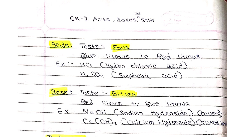 Ch 2: Acids, Bases, and Salts - Key Concepts and Reactions - Studocu