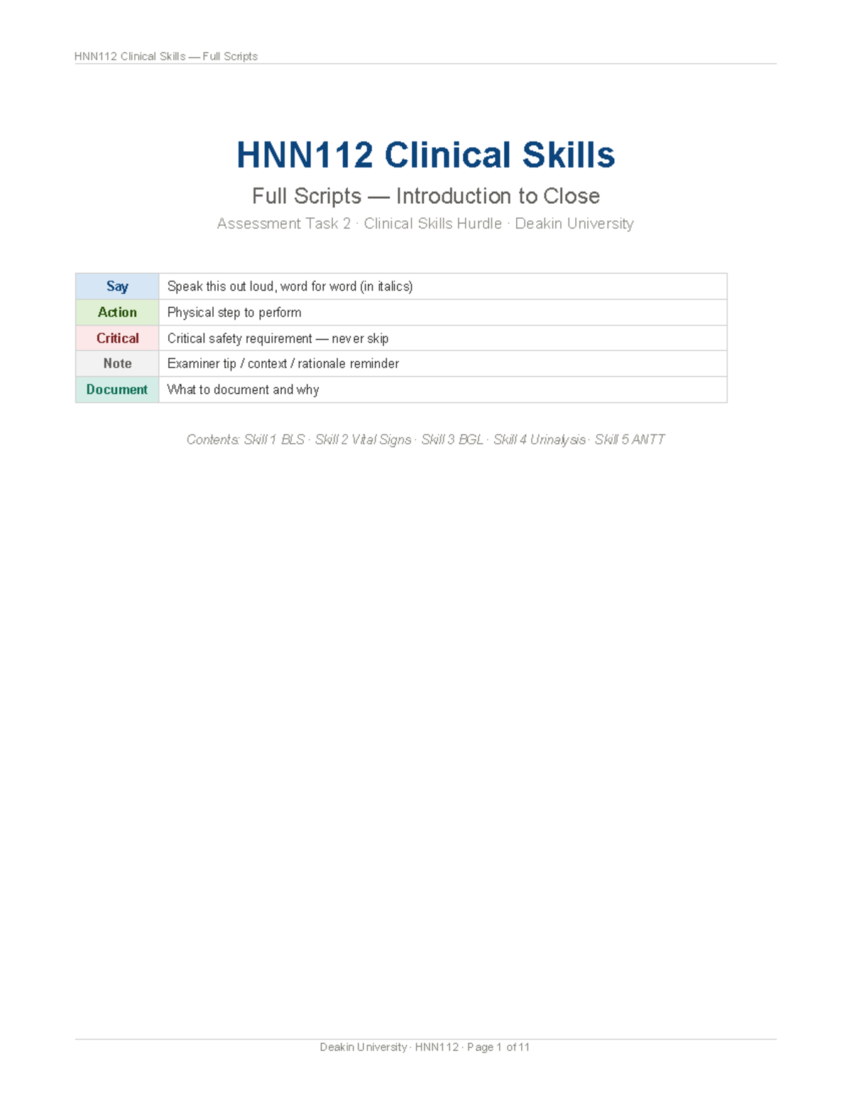 HNN112 Clinical Skills Hurdle Task Full Scripts Guide - Studocu