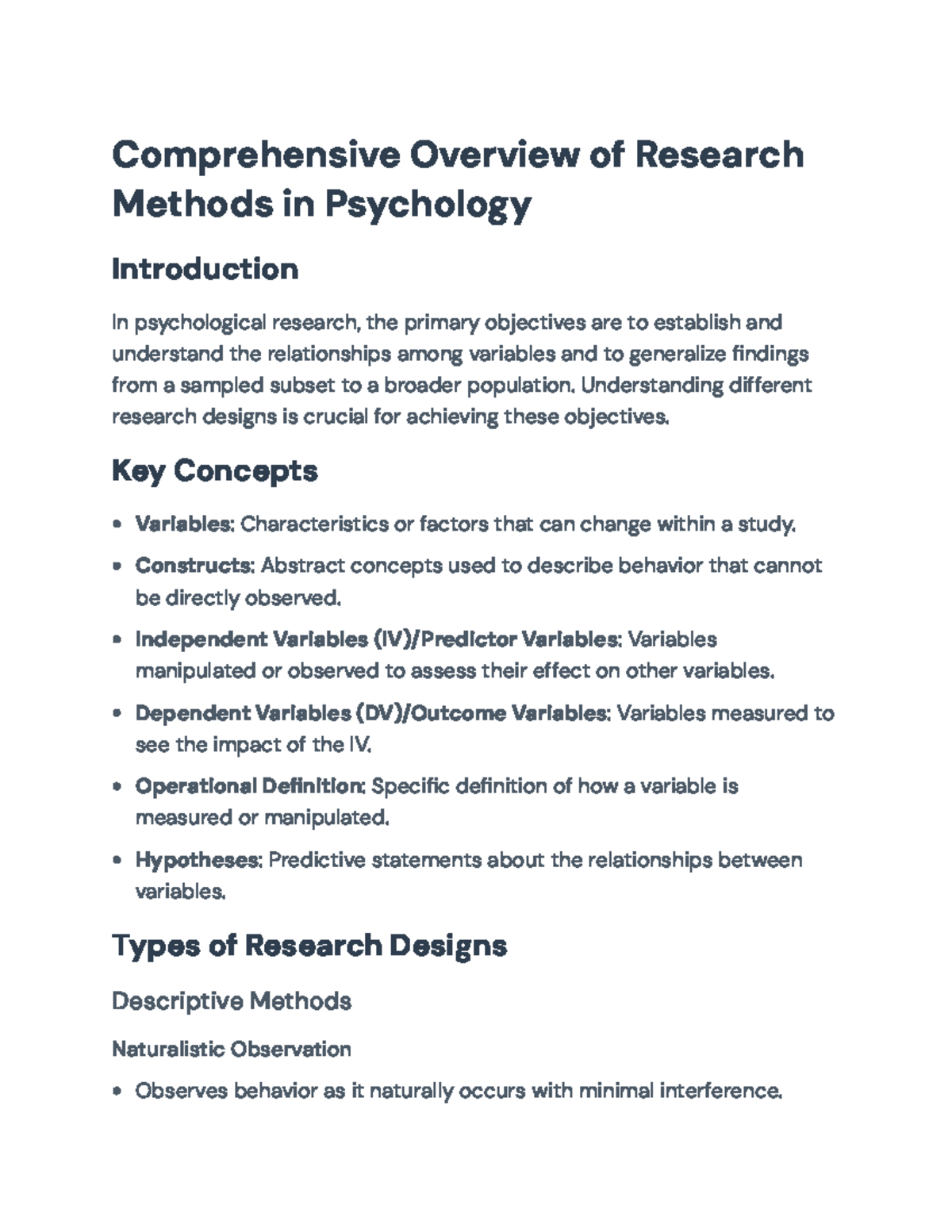 Comprehensive Overview of Research Methods in Psychology (PSY 101 ...