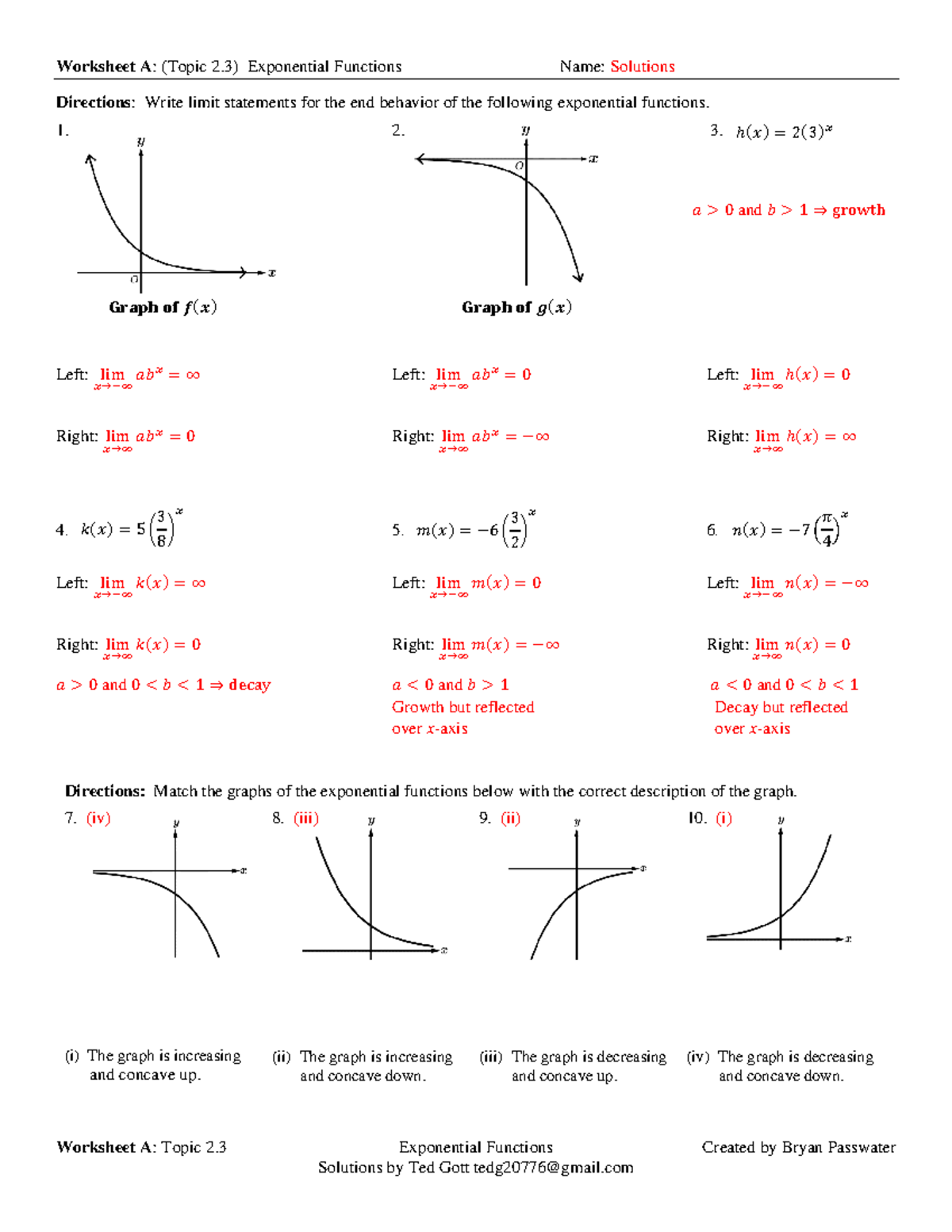 Worksheet A: Key Topics on Exponential Functions (Topic 2.3) - Studocu
