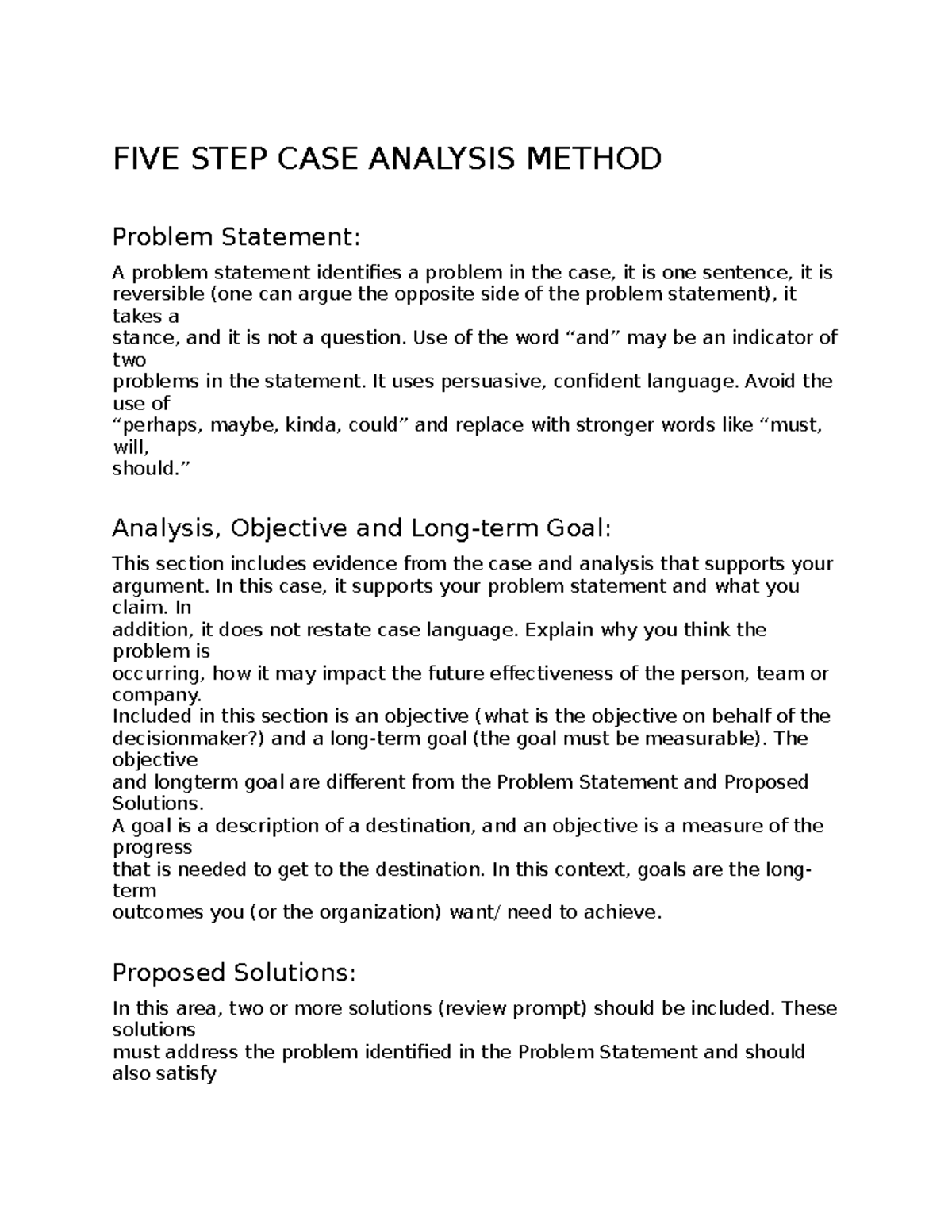 Five-Step Case Analysis Method - FIVE STEP CASE ANALYSIS METHOD Problem ...