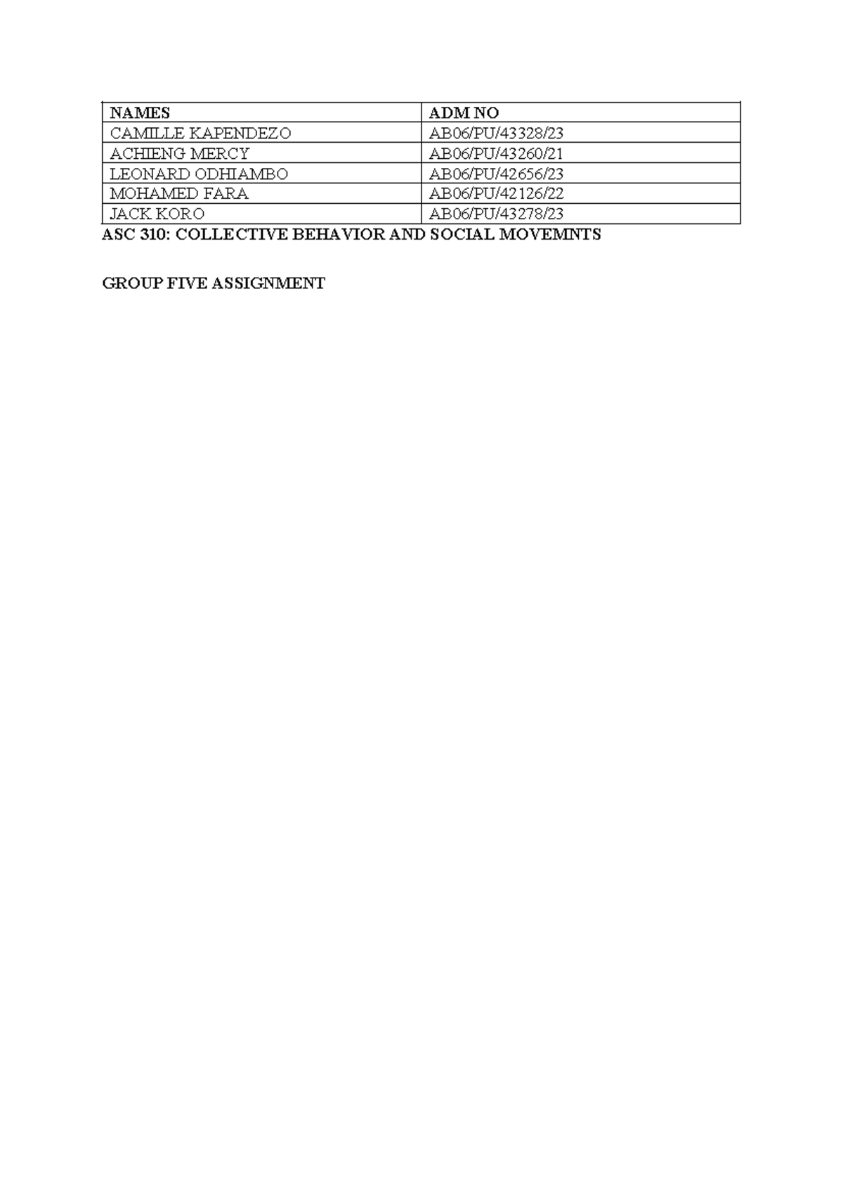ASC 310: Collective Behavior & Social Movements - Group 5 Assignment ...