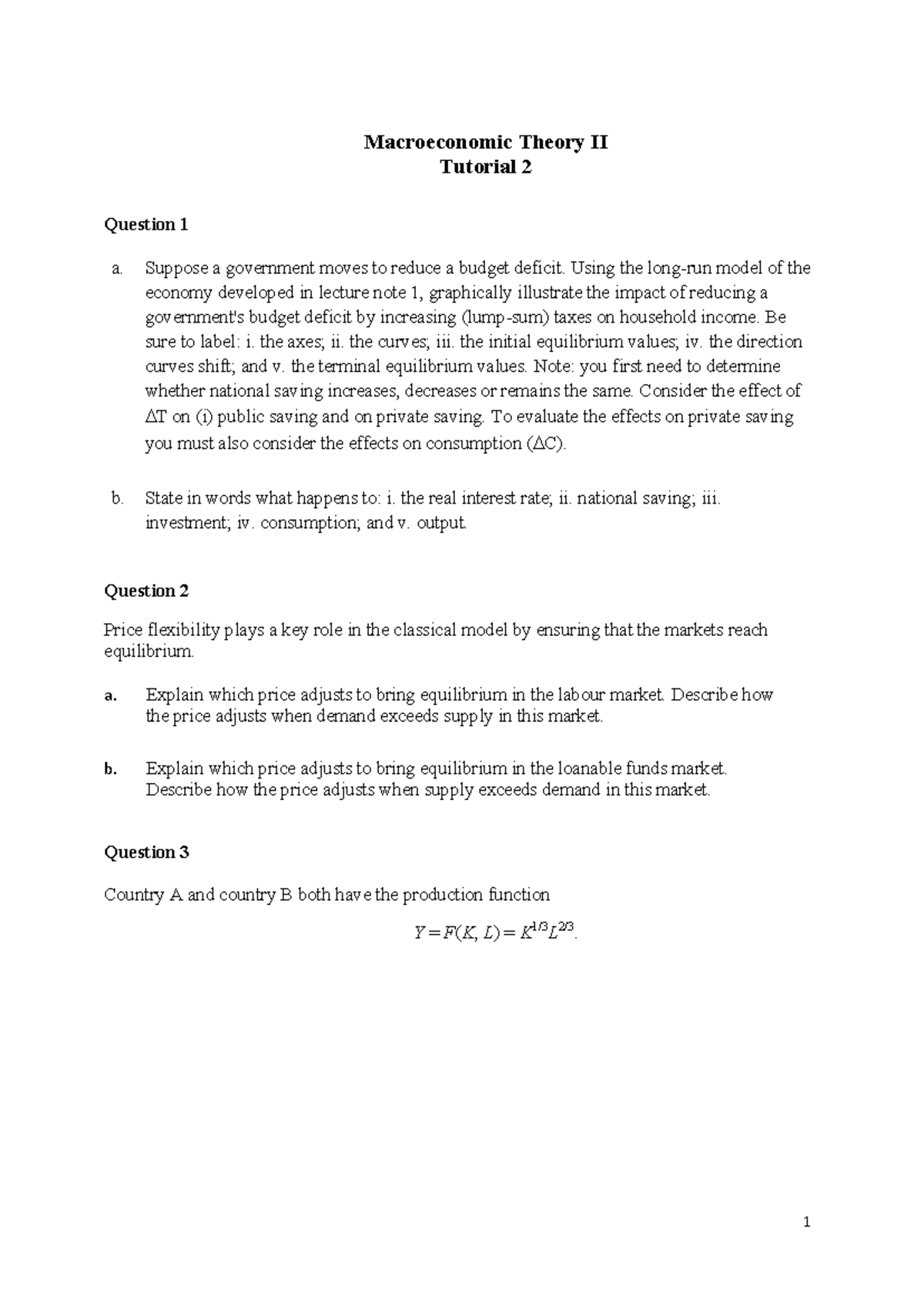 Macroeconomic Theory II Tutorial 2 Homework 2 Analysis - Studocu