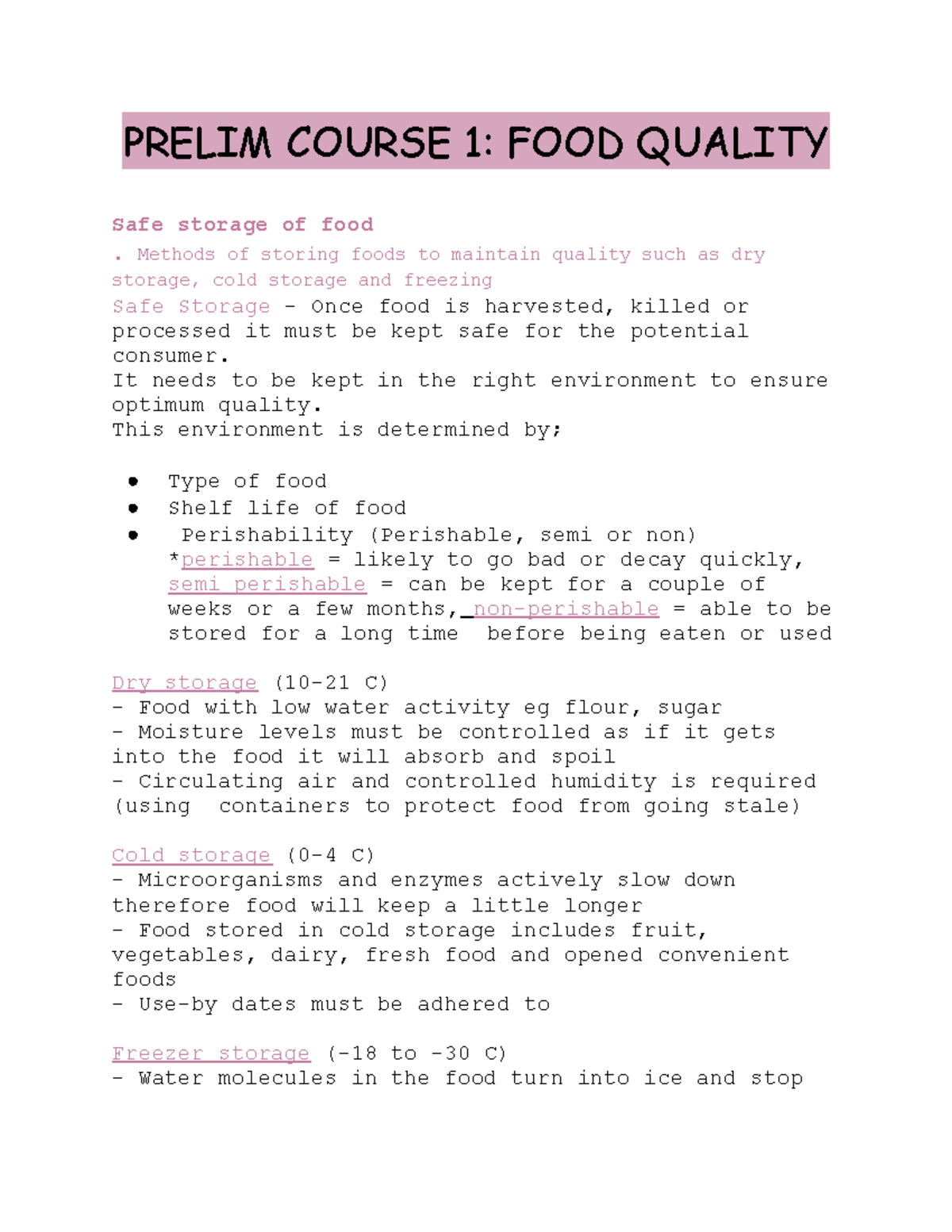 FOOD TECH Module Notes-2: Safe Food Storage & Quality Management - Studocu