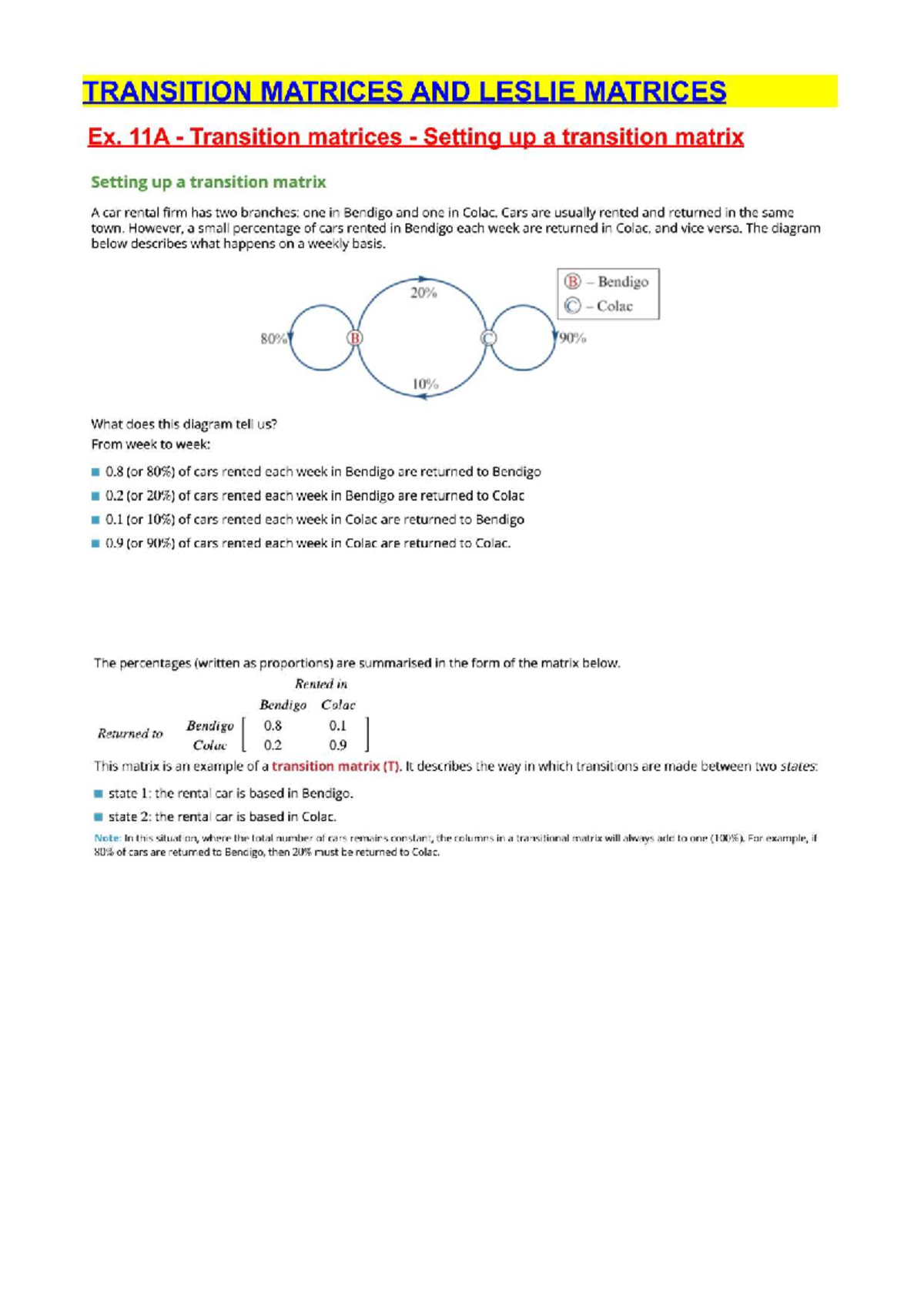 Transition Matrices & Leslie Matrices: Chapter 11 Notes - Studocu