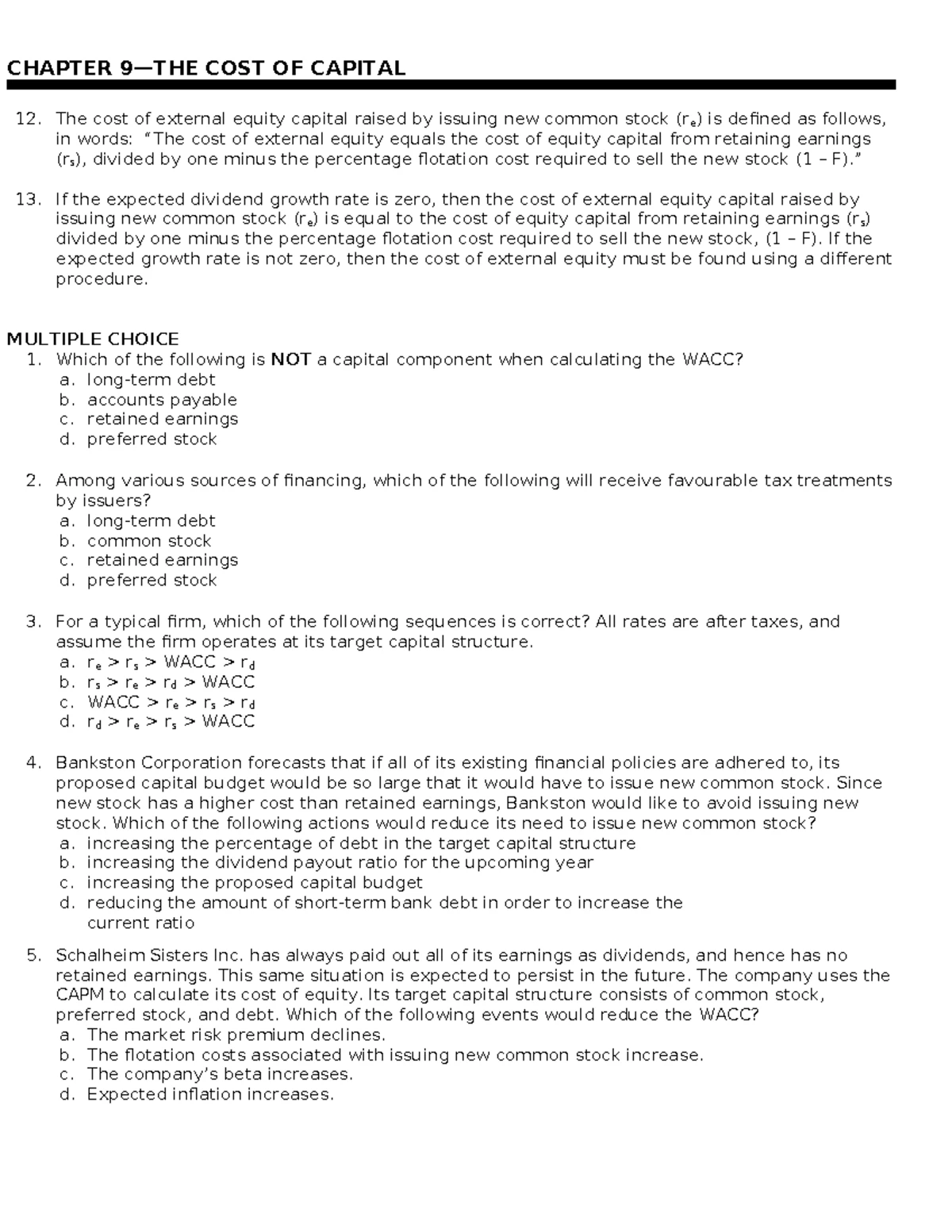 Chapter 10: Capital Budgeting MC Questions for Finance Course (FIN101 ...