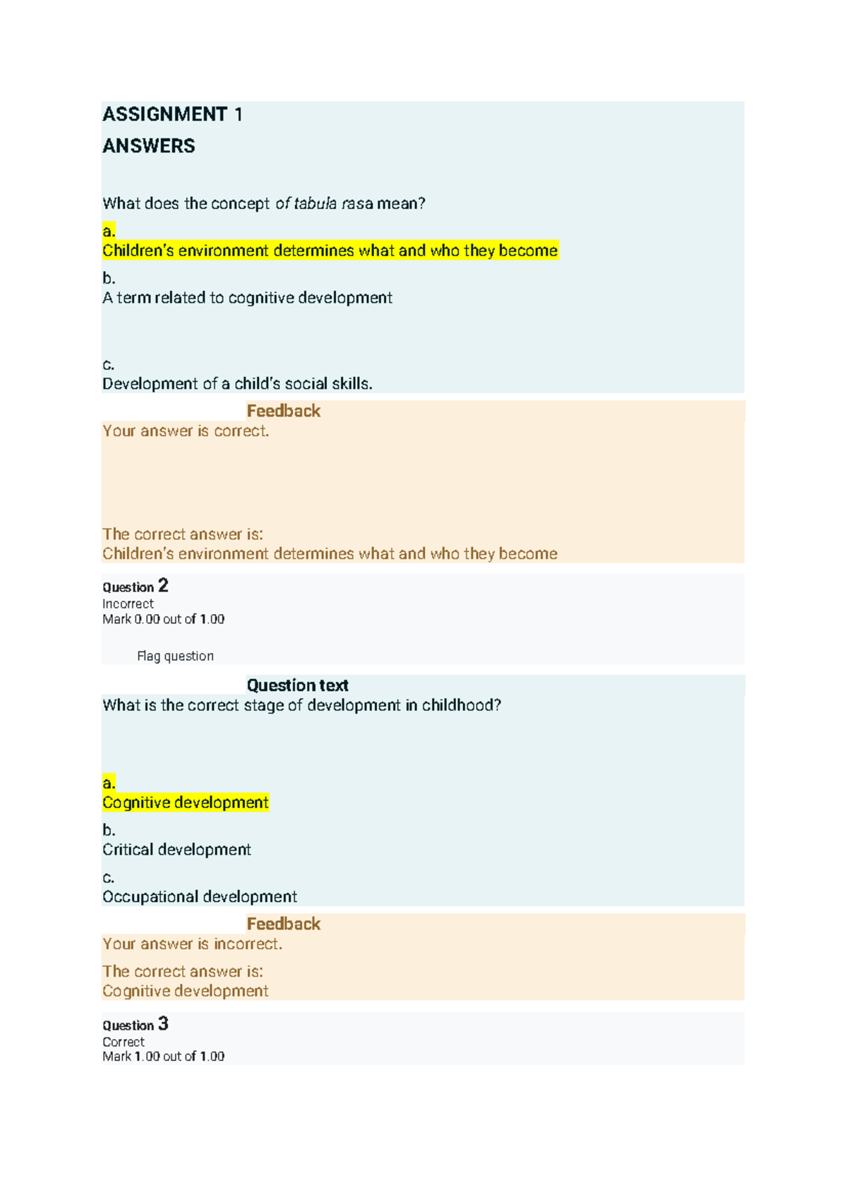 Assignment 1 (Answers) - ASSIGNMENT 1 ANSWERS What does the concept of ...