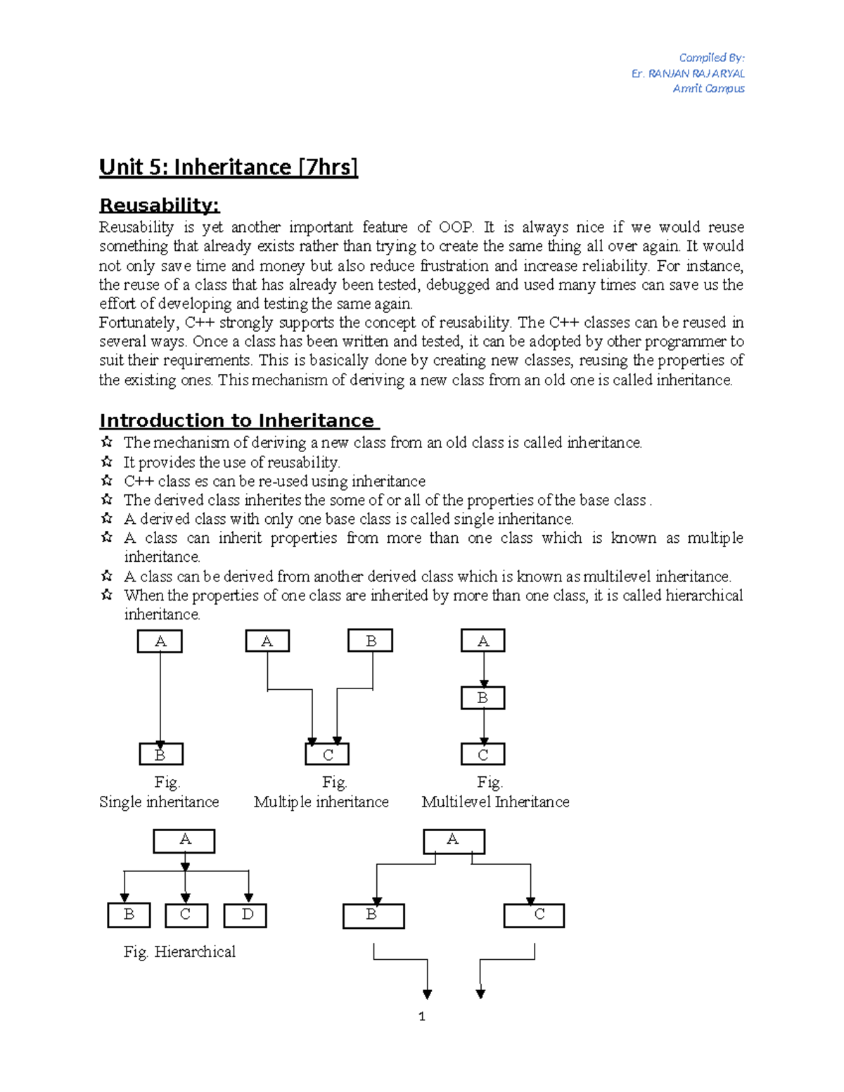 C++ Chapter 5 - C++ - Er. RANJAN RAJ ARYAL Amrit Campus Unit 5 ...