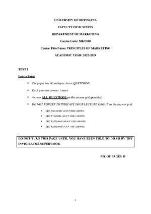 MKT 100 Test 2: Principles of Marketing Exam Questions and Instructions ...