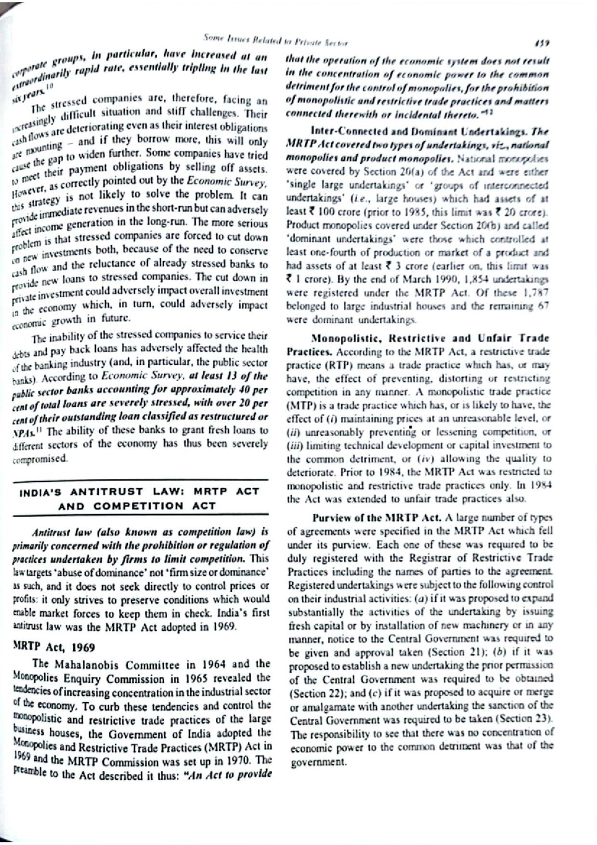 India's MRTP Act and Competition Law: An Overview of Antitrust Issues ...