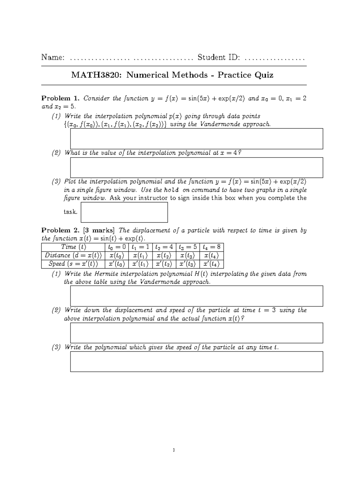 MATH3820: Numerical Methods Practice Quiz - Week 4 Problems - Studocu