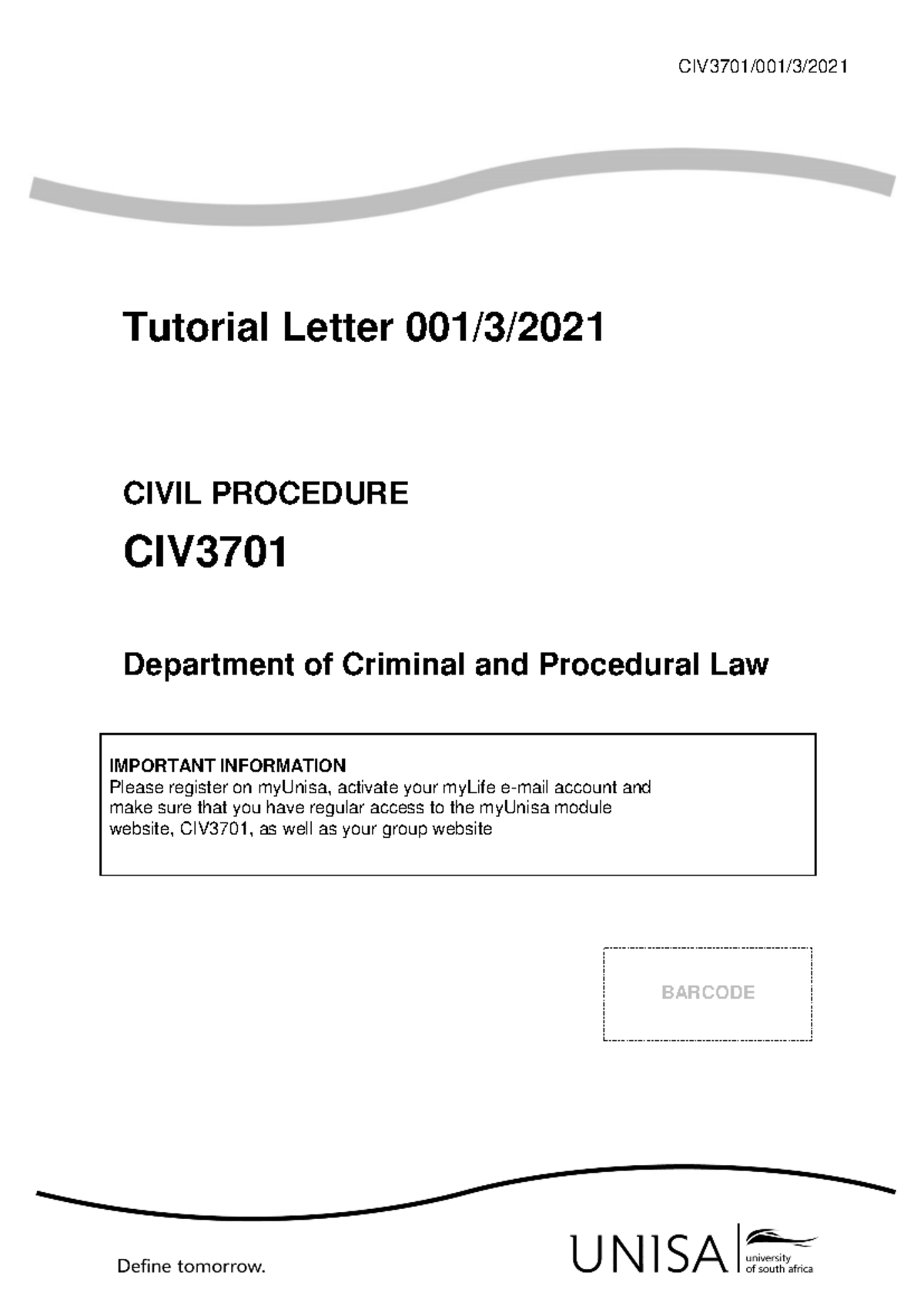 CIV3701 Tutorial Letter 001/3: Civil Procedure Assessment Info 2021 ...