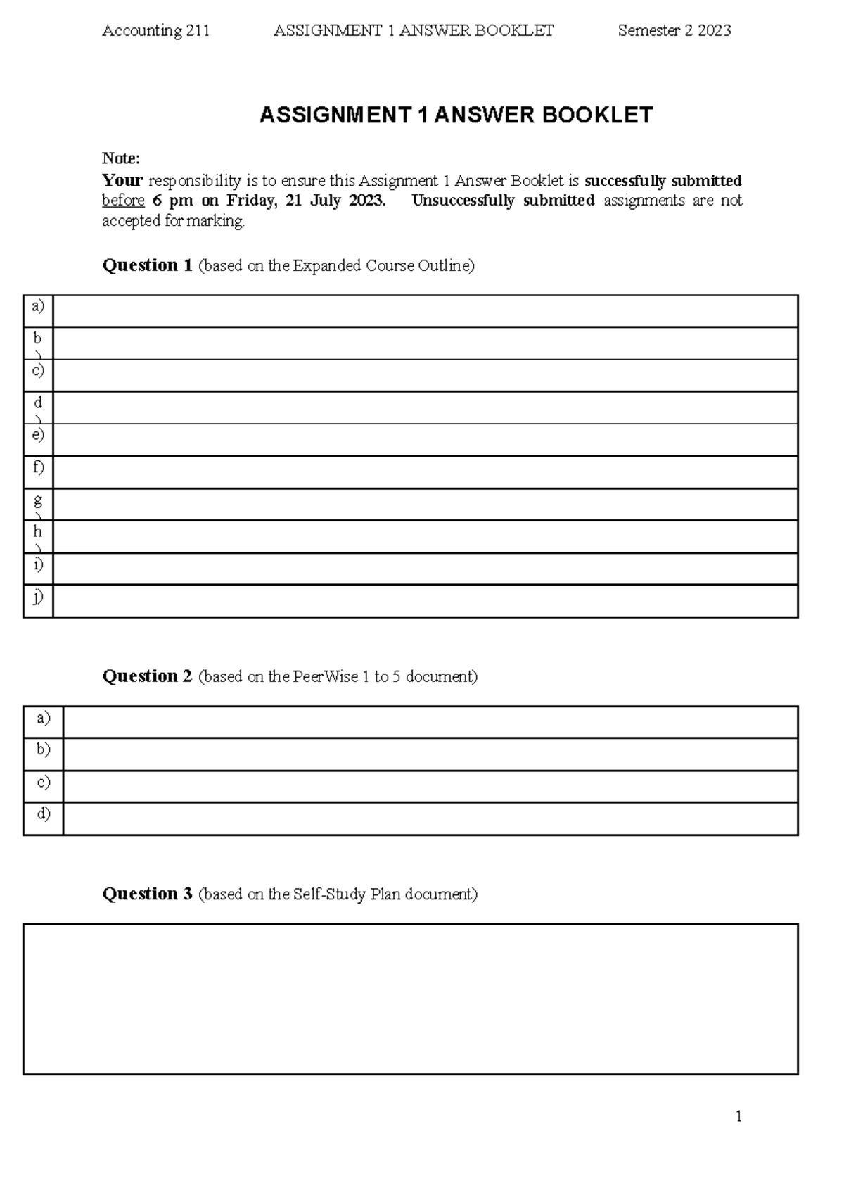 Assignment 1 Answer Booklet - ASSIGNMENT 1 ANSWER BOOKLET Note: Your ...