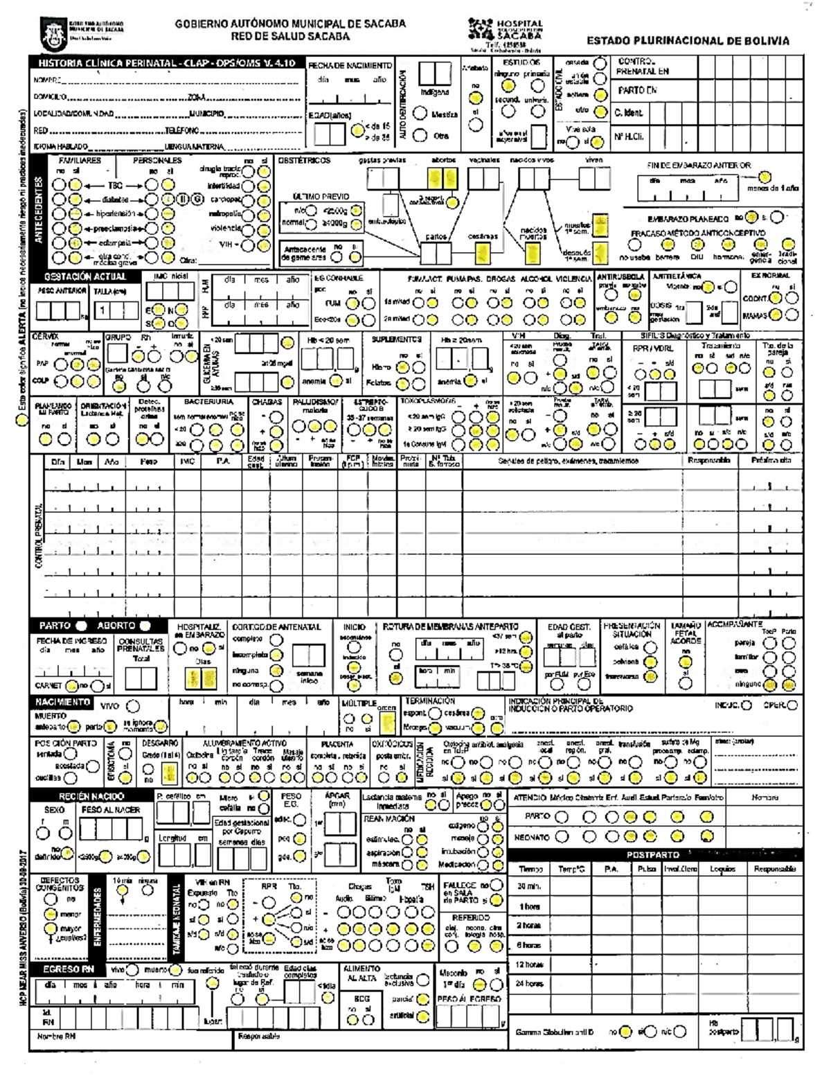 CLAP Historia Clínica Perinatal: Ginecología en Sacaba - Document Preview