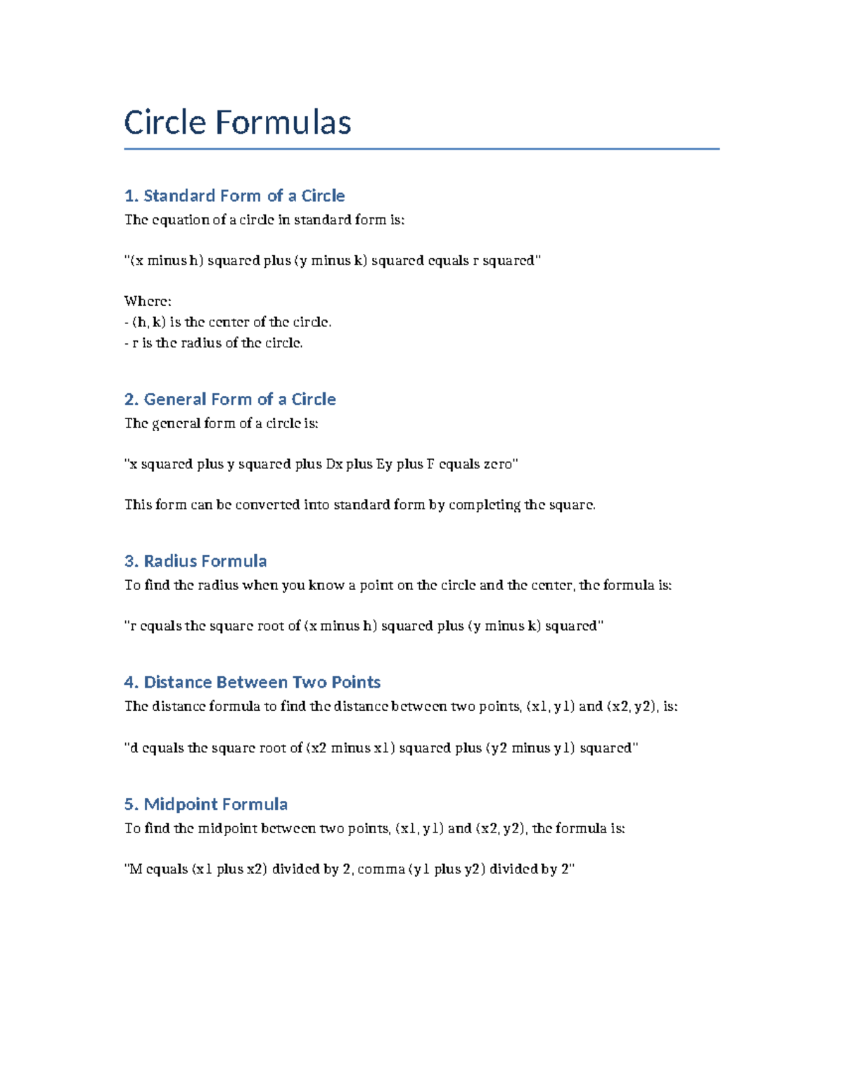 Circle Formulas: Standard, General, Radius, Distance & Midpoint ...