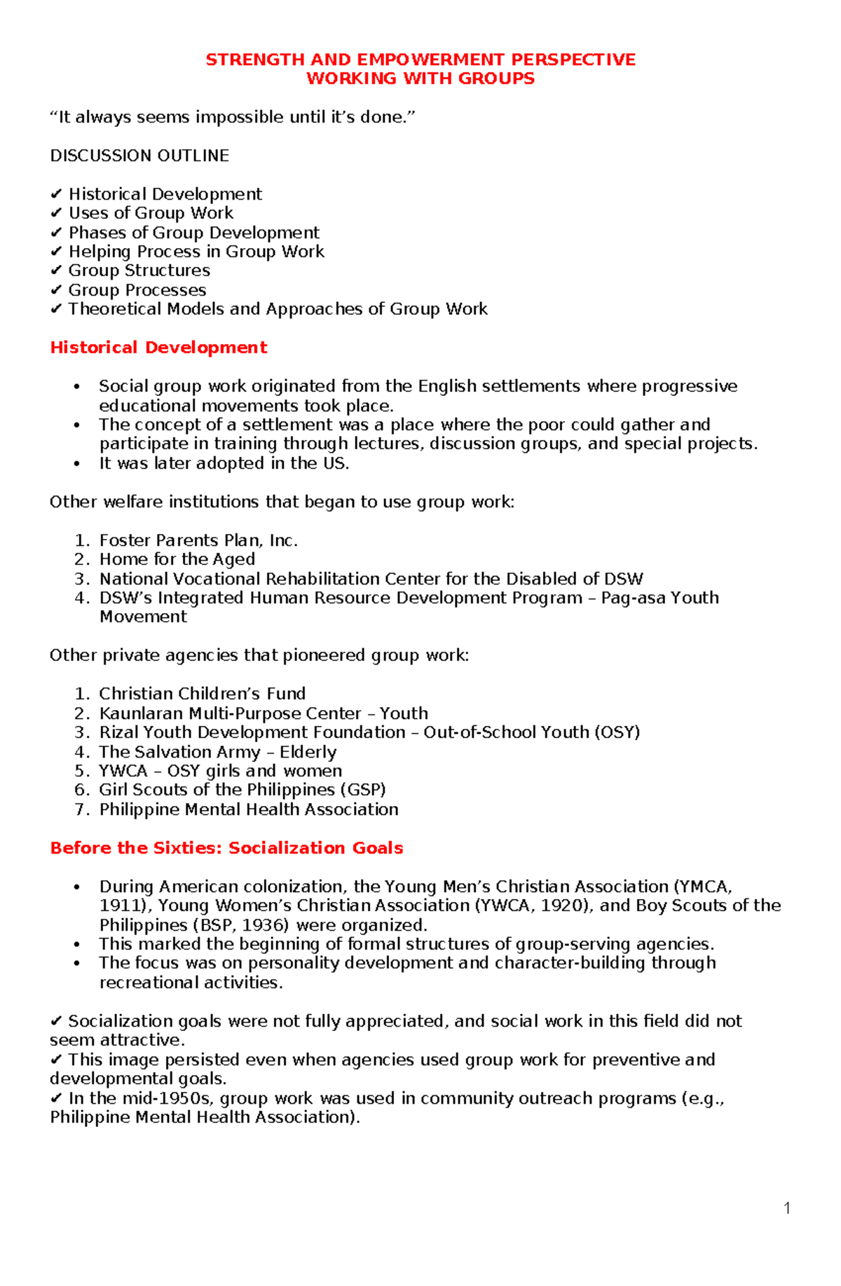 Social Work Method: Group Work Overview and Historical Development ...