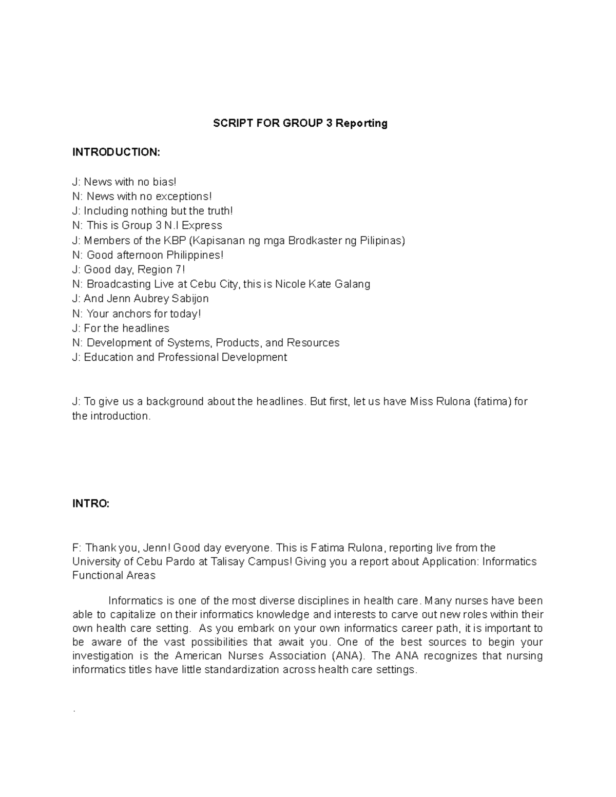 Group 3 N.I Script: Reporting on Systems & Education Development - Studocu