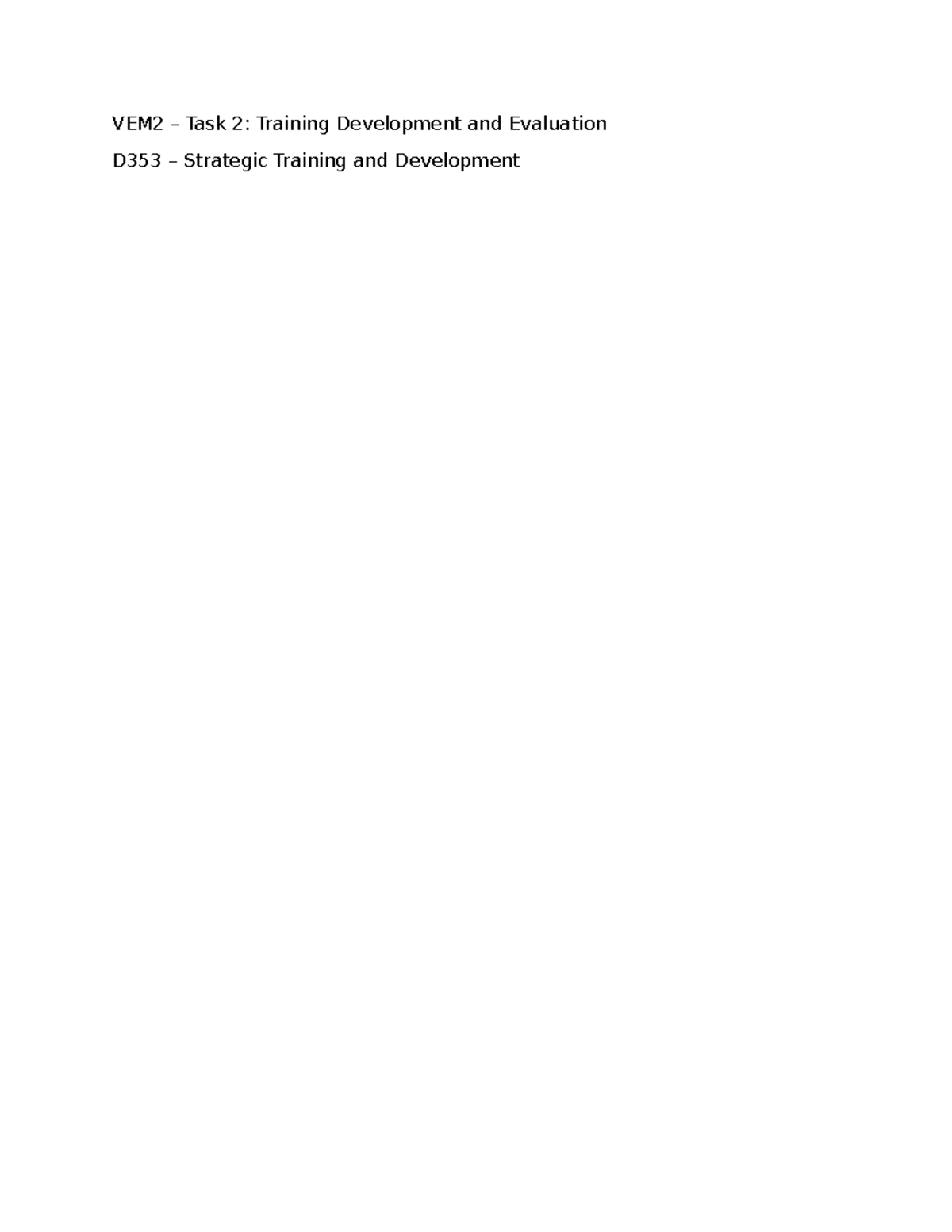 VEM2 Task 2: Measurable Learning Objectives for Training D353 - Studocu