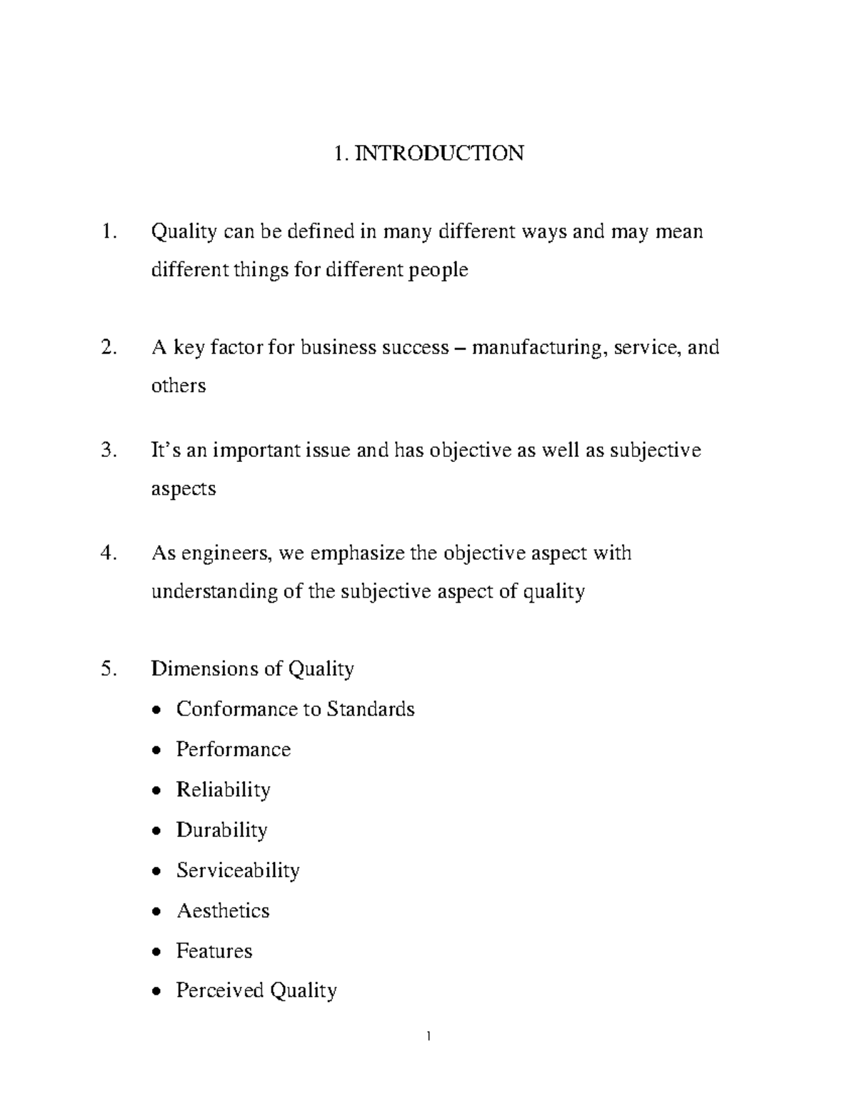 1 Course Note Introduction P1 8 - 1. INTRODUCTION Quality can be ...
