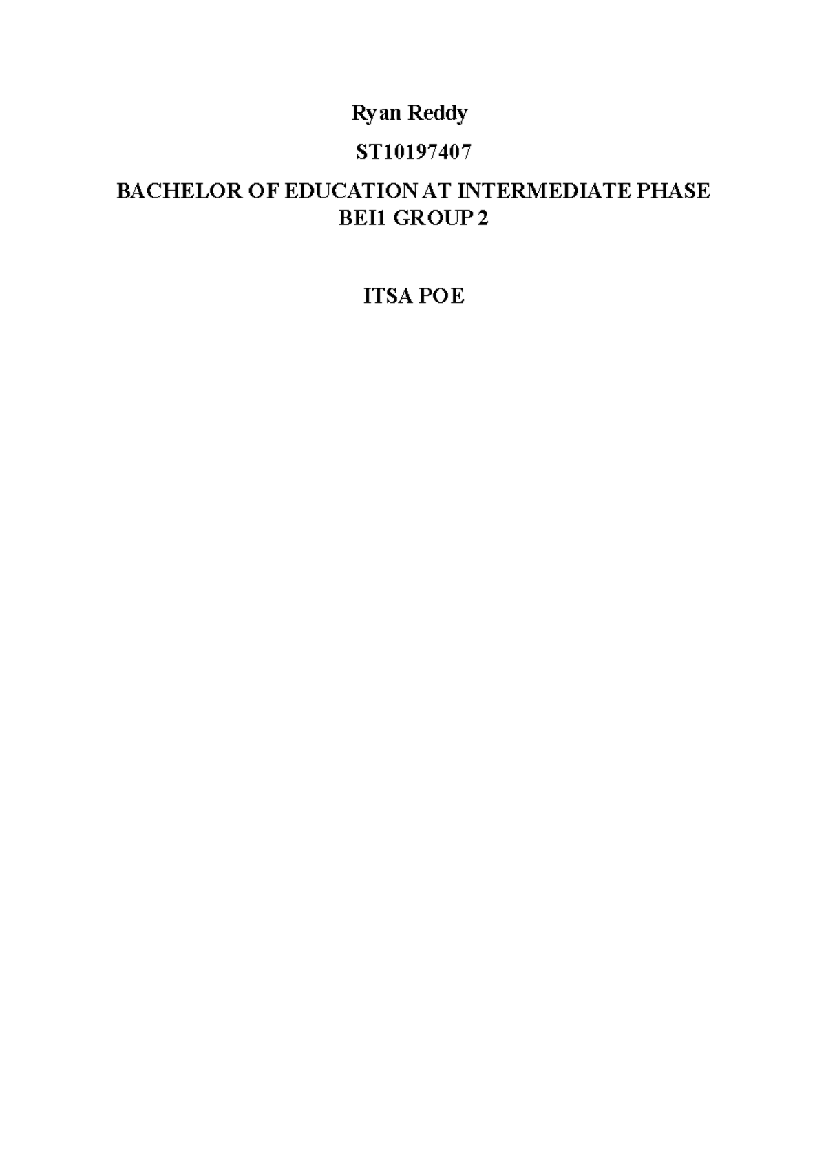 Ryan Reddy ST10197407 - ITSA POE: Addressing Academic Performance ...