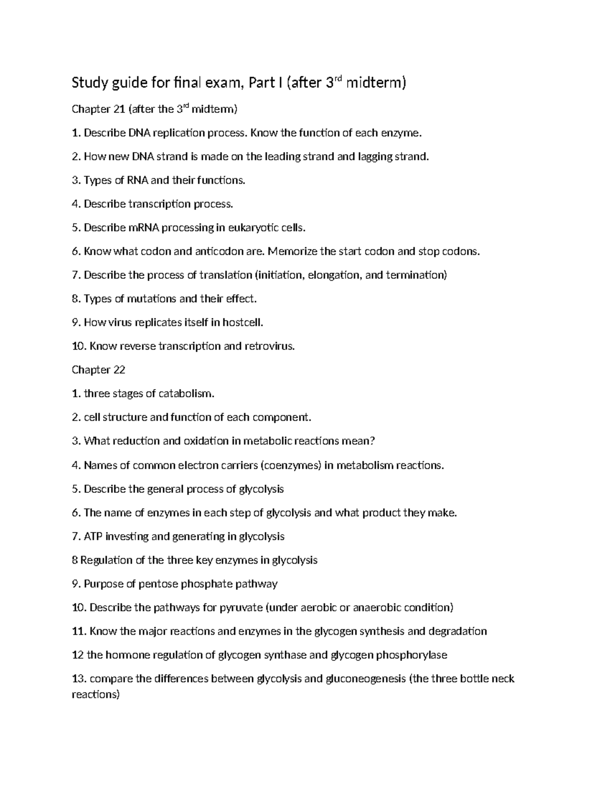 Final Exam Study Guide: Genetics & Metabolism (Part I) - Studocu