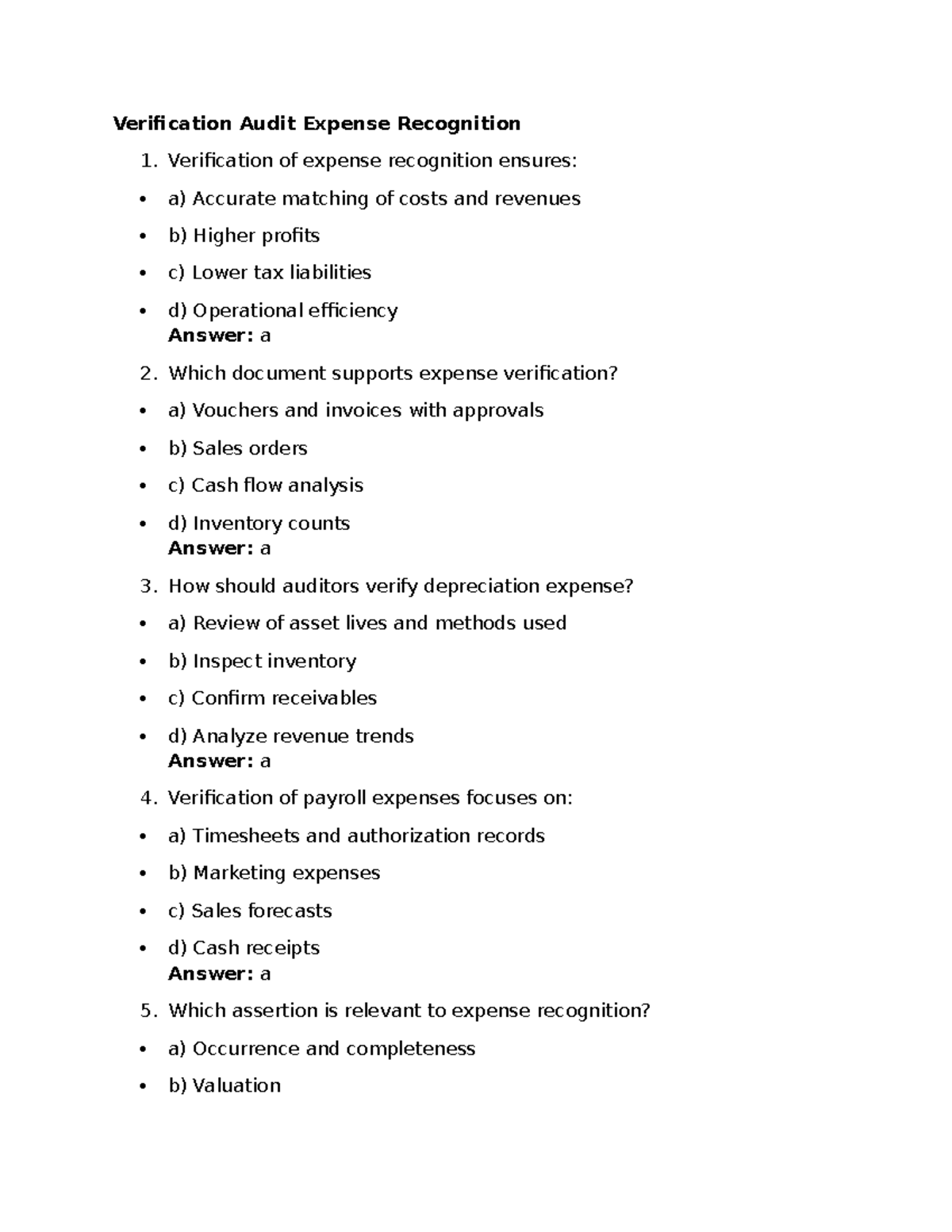 Verification Audit: Expense Recognition Insights and Procedures - Studocu
