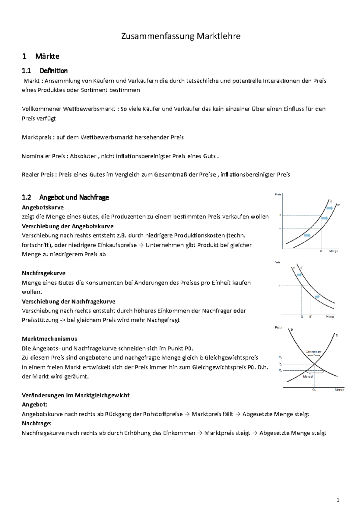 Zusammenfassung der Marktlehre: Grundlagen & Konzepte der Wirtschaftsordnung - Document Preview