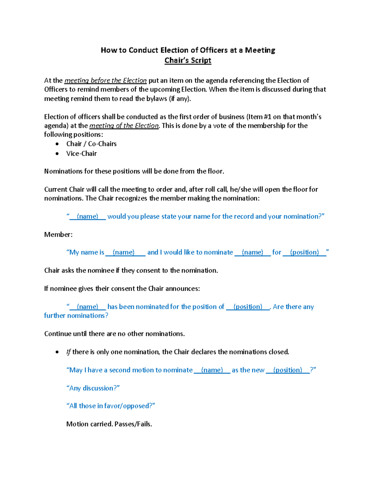 Election of Officers Script for Meetings: A Guide to Conducting ...