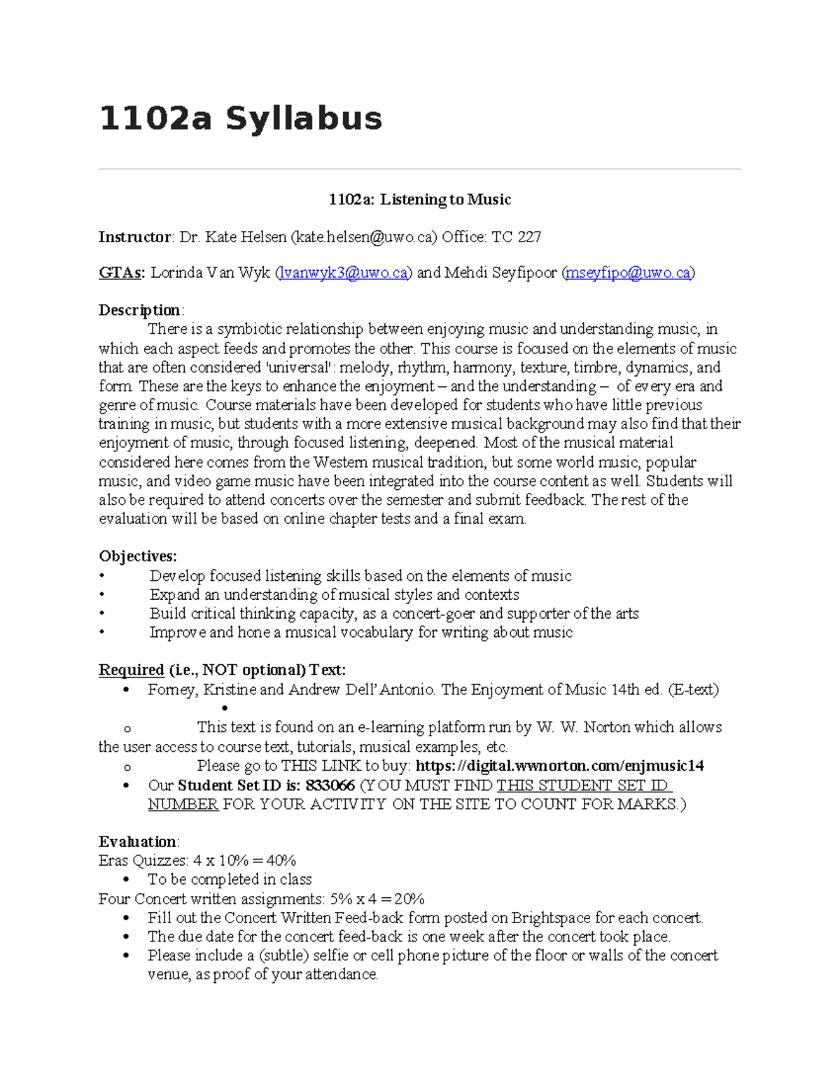 1102a Syllabus - Listening to Music Course Overview and Evaluation ...