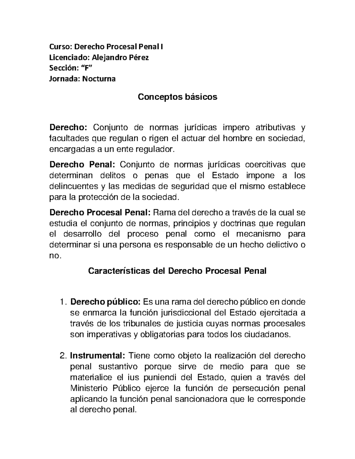 Conceptos Básicos de Derecho Procesal Penal I - Alejandro Pérez - Document Preview
