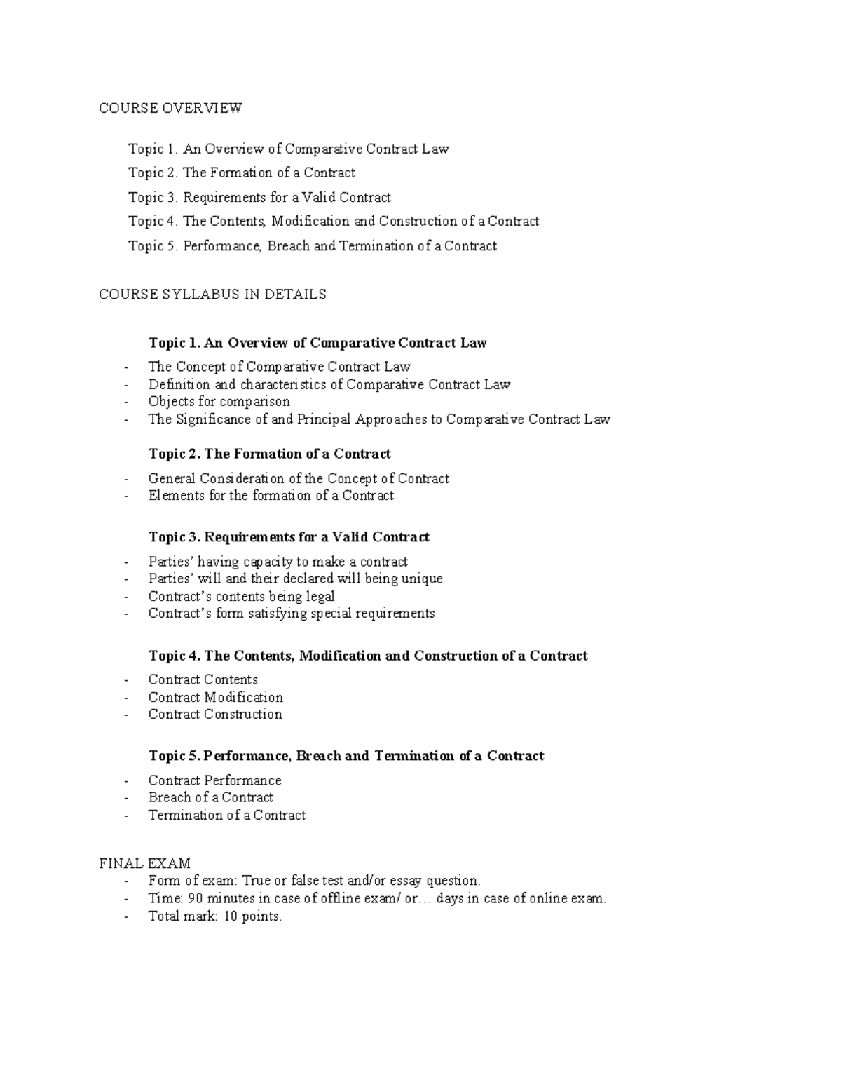 799161927 Comparative Contract Law: Final Exam Study Guide - Studocu