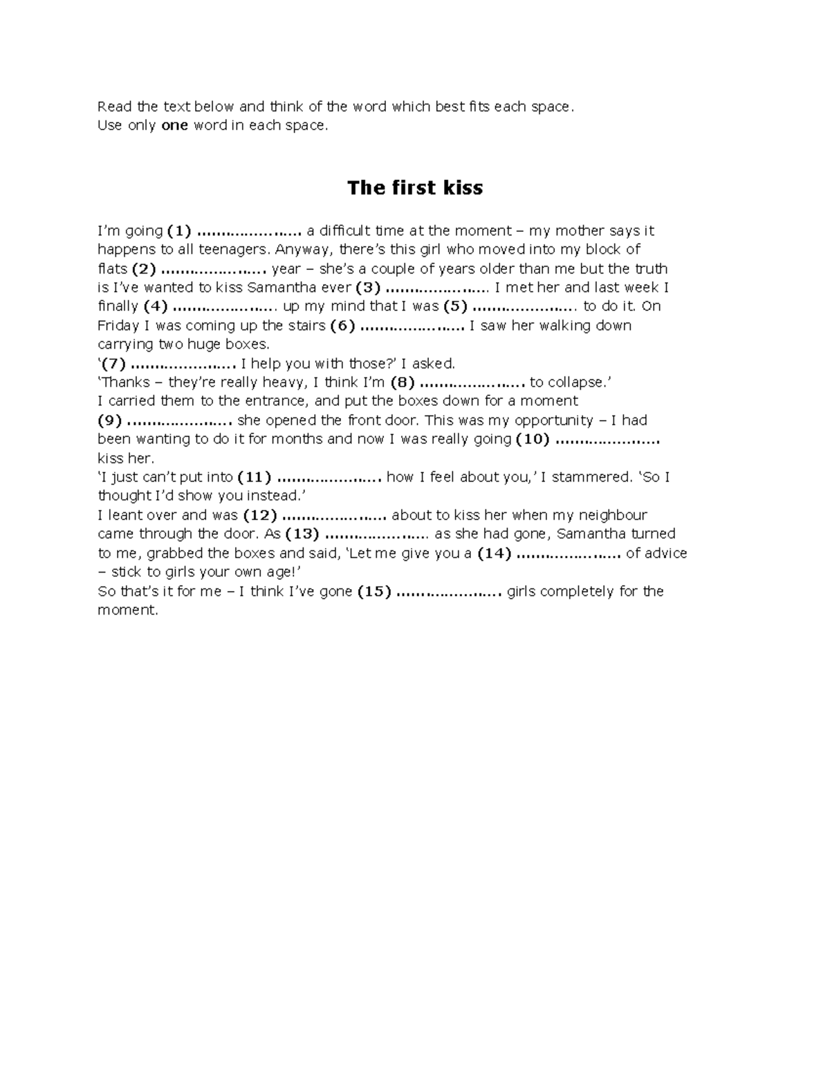Test 7-FCE Use of English Part 2: Fill in the Blanks Exercise - Studocu
