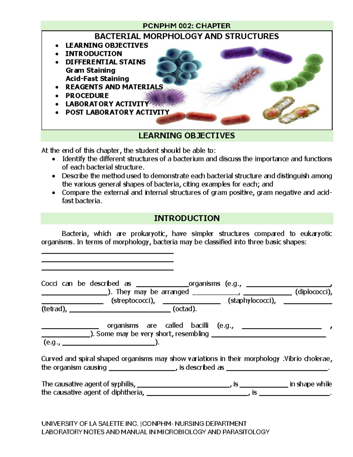 PCNPHM 002: Chapter on Bacterial Morphology and Structures Overview ...