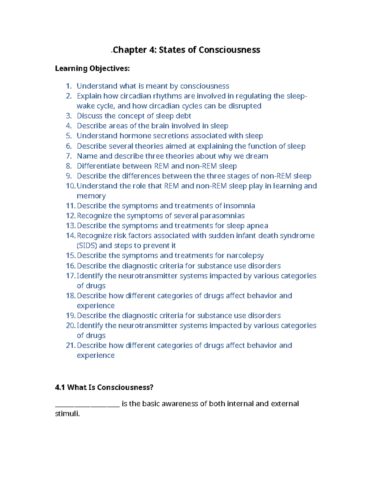 Substance Use and Sleep Disorders: Insights from PSY101 Chapter 4 - Studocu