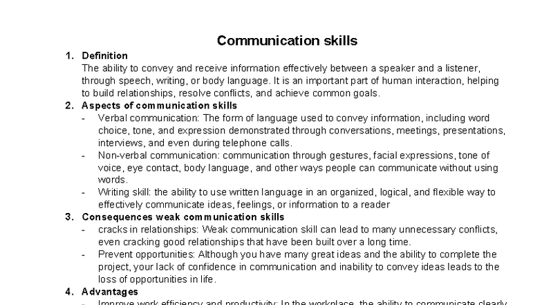 Communication Skills: Importance, Aspects, and Application - Studocu