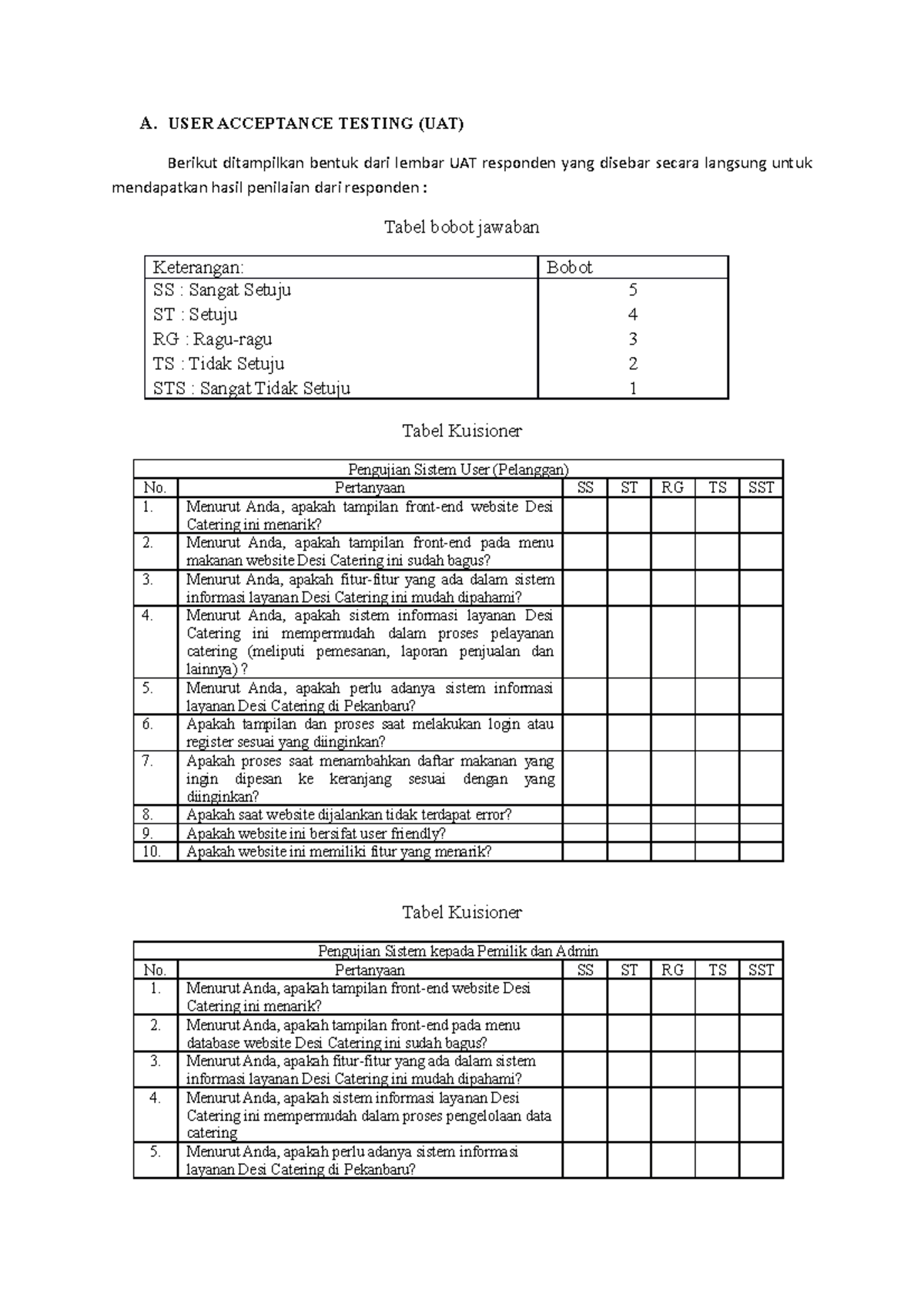 USER Acceptance Testing (UAT) untuk Sistem Layanan Desi Catering - Studocu