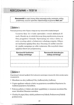 Sprawdzian rzeczownik i przymiotnik klasa 4 - Określ rodzaj podanych