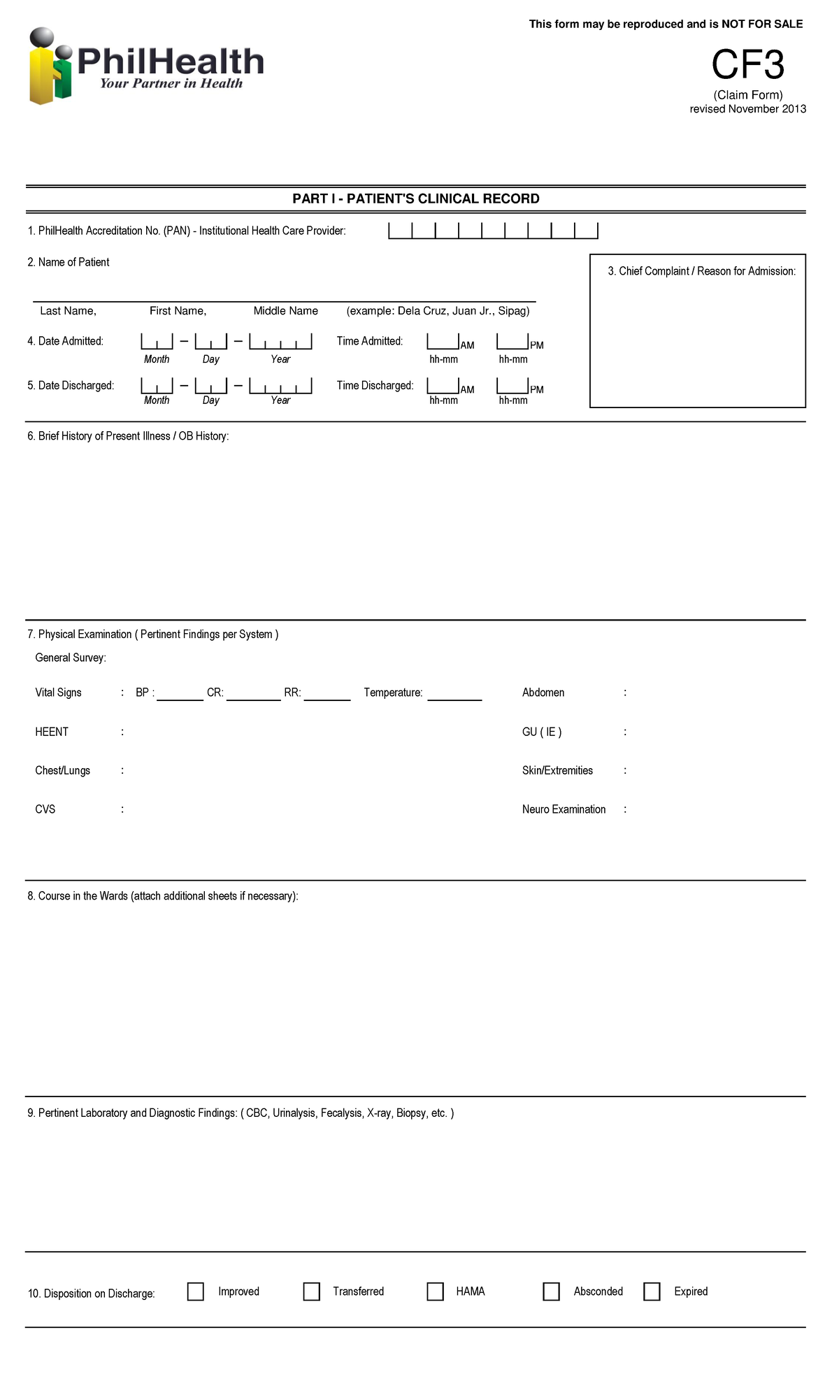 PhilHealth Claim Form 3: Clinical Record & Discharge Summary - Studocu