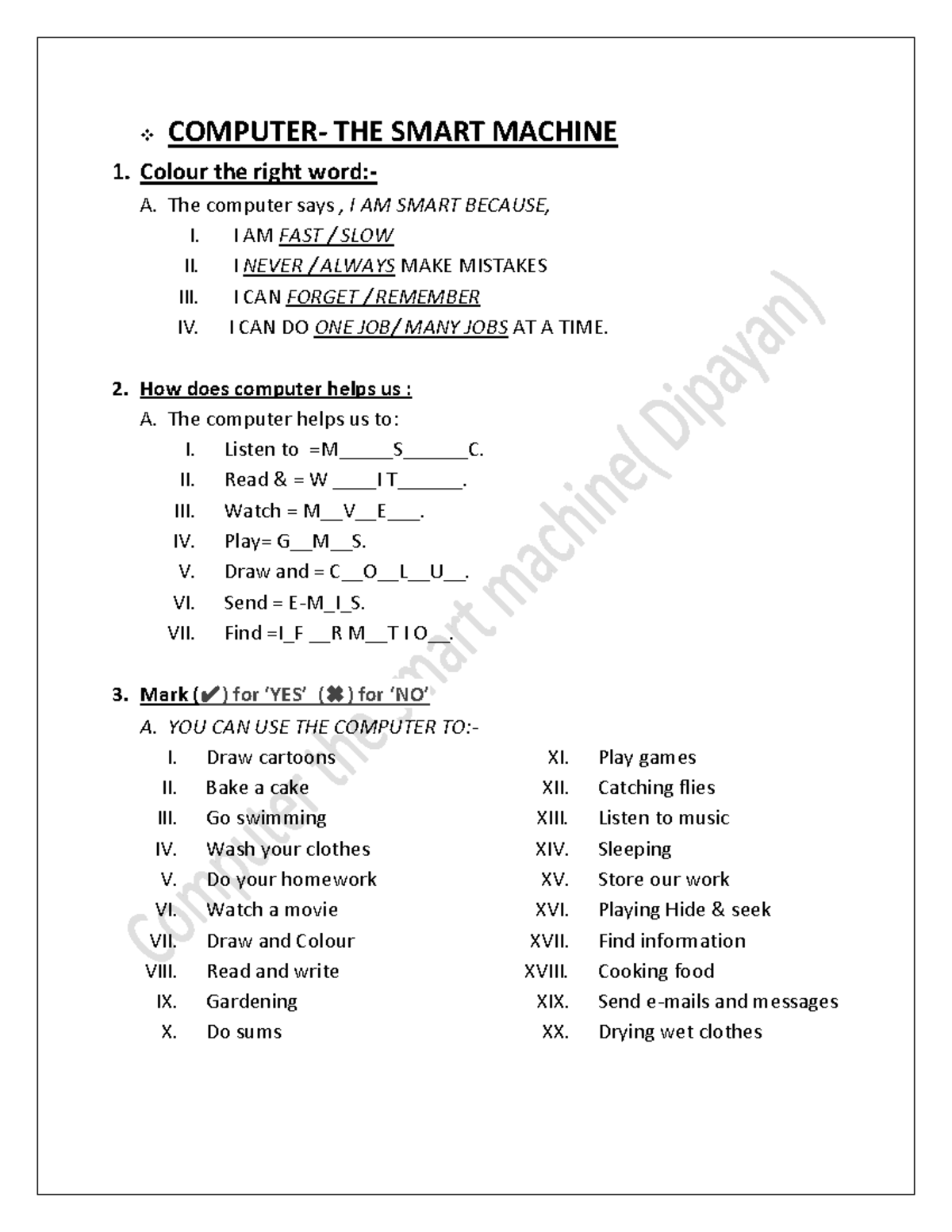 COMP 101: Chapter on Computer - The Smart Machine Activities - Studocu