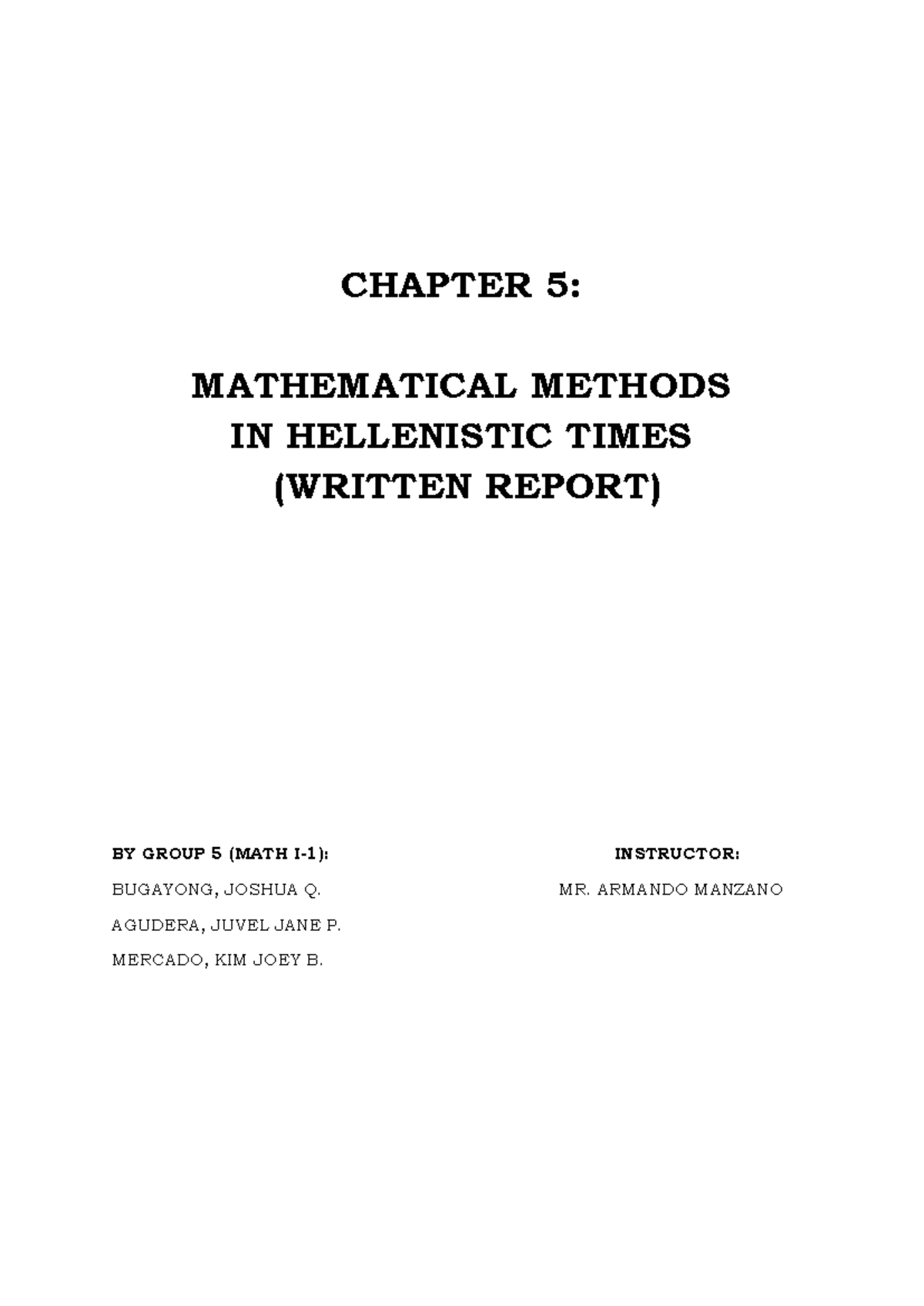 CHAPTER 5: MATHEMATICAL METHODS IN HELLENISTIC TIMES (MATH 101) - Studocu