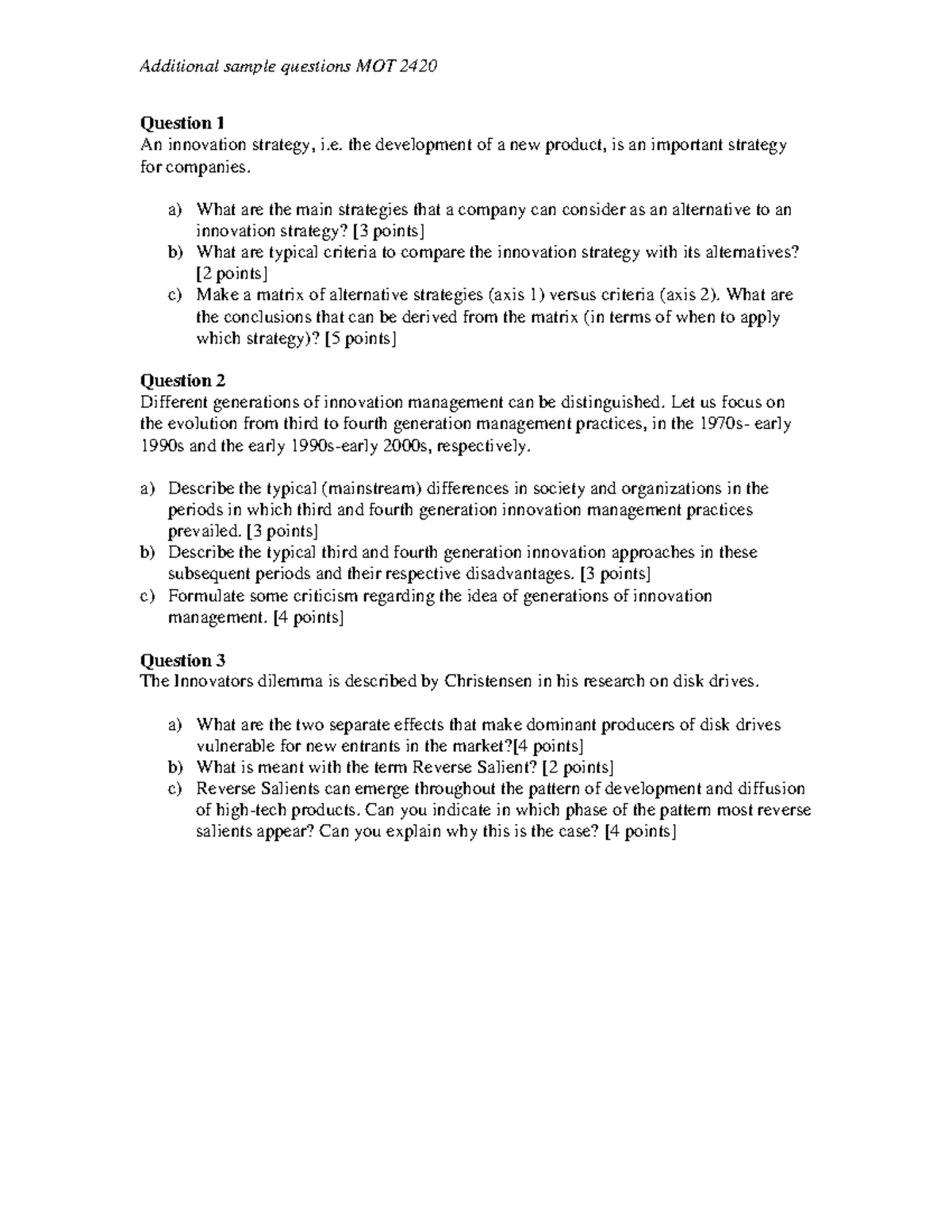 MOT 2420 Practice Exam: Additional Sample Questions & Answers - Studeersnel