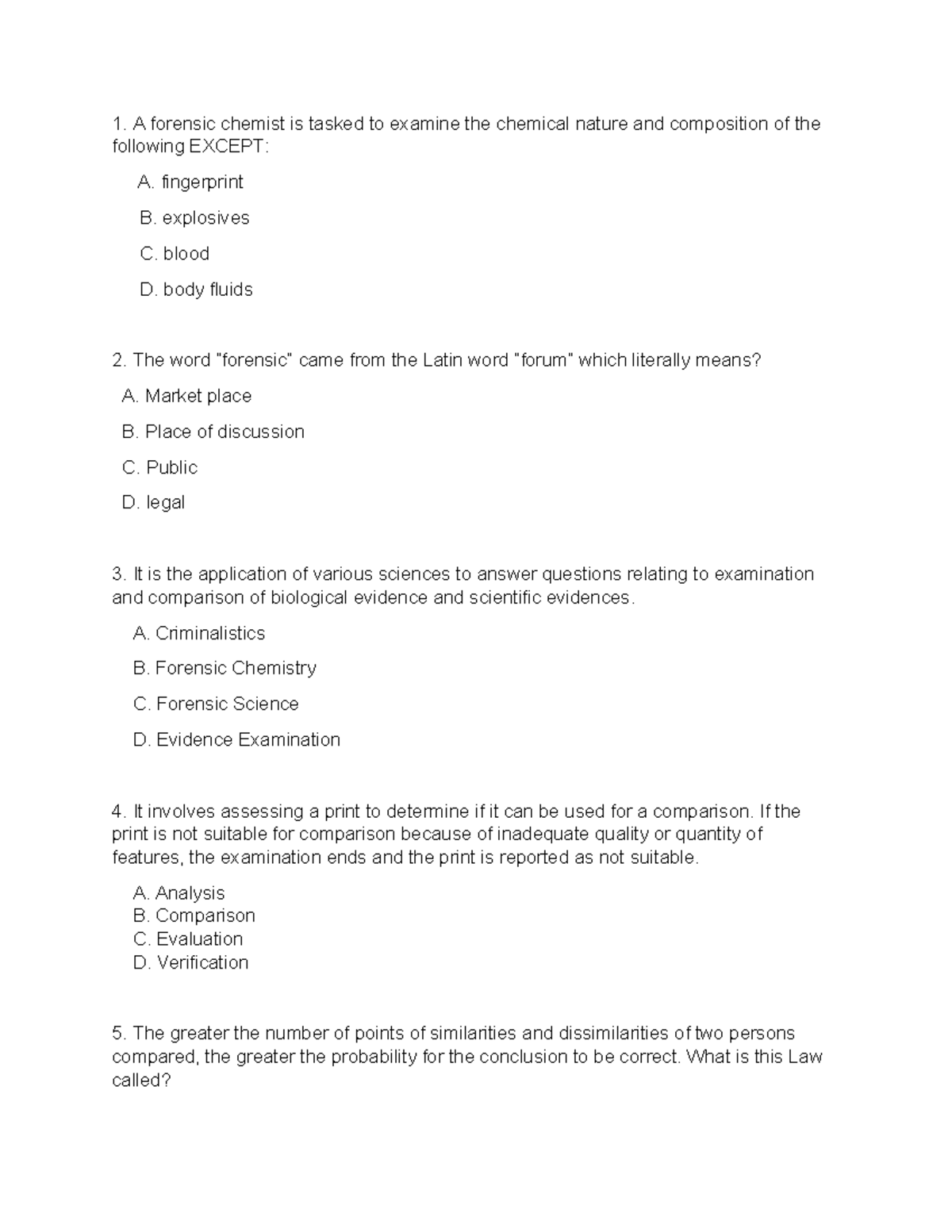 FS-2025 Final Exam: Forensic Science Q&A Review (No Answers) - Studocu